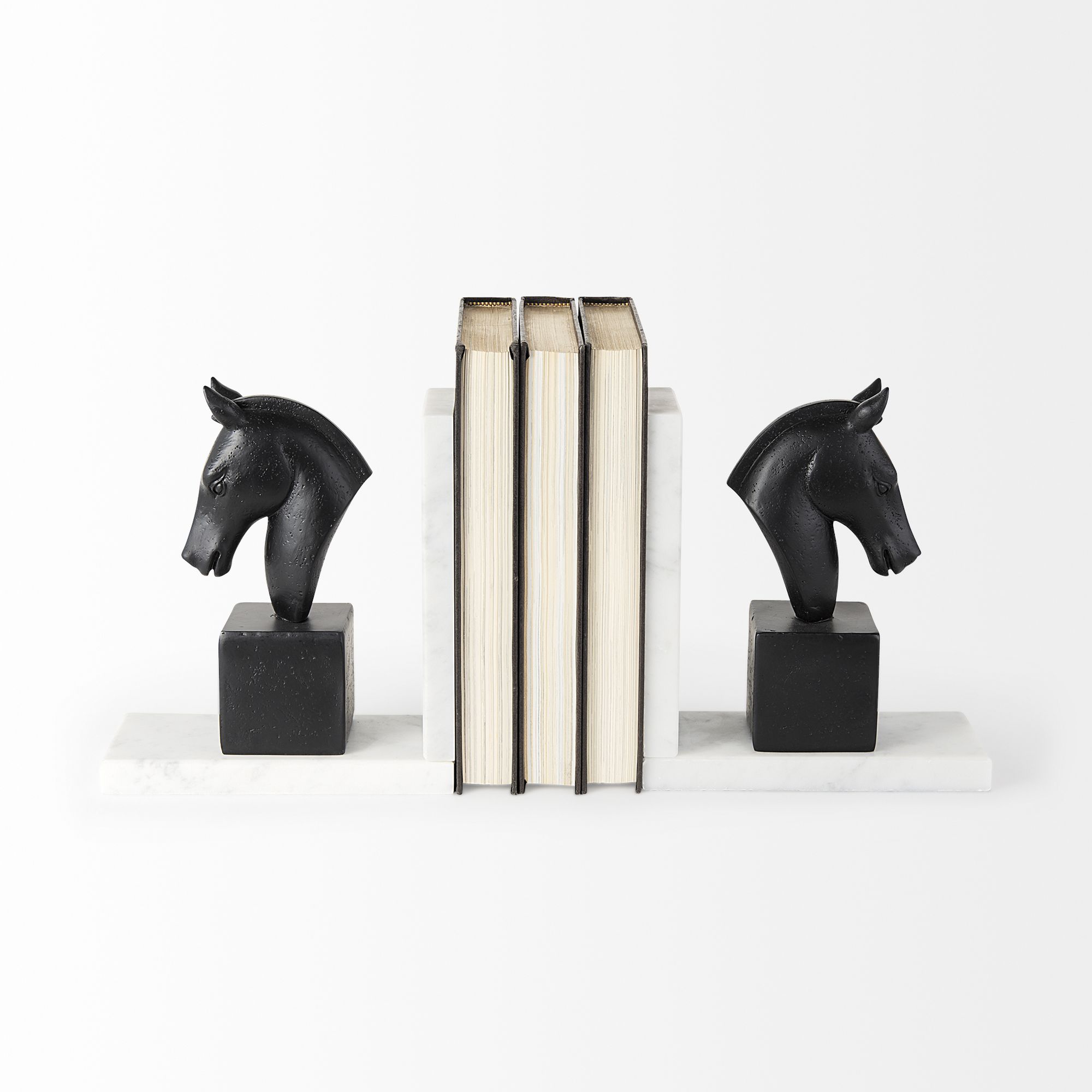 Mercana - Hidalgo 14L x 3W Black Majestic Horse Bookends (Set of 2)