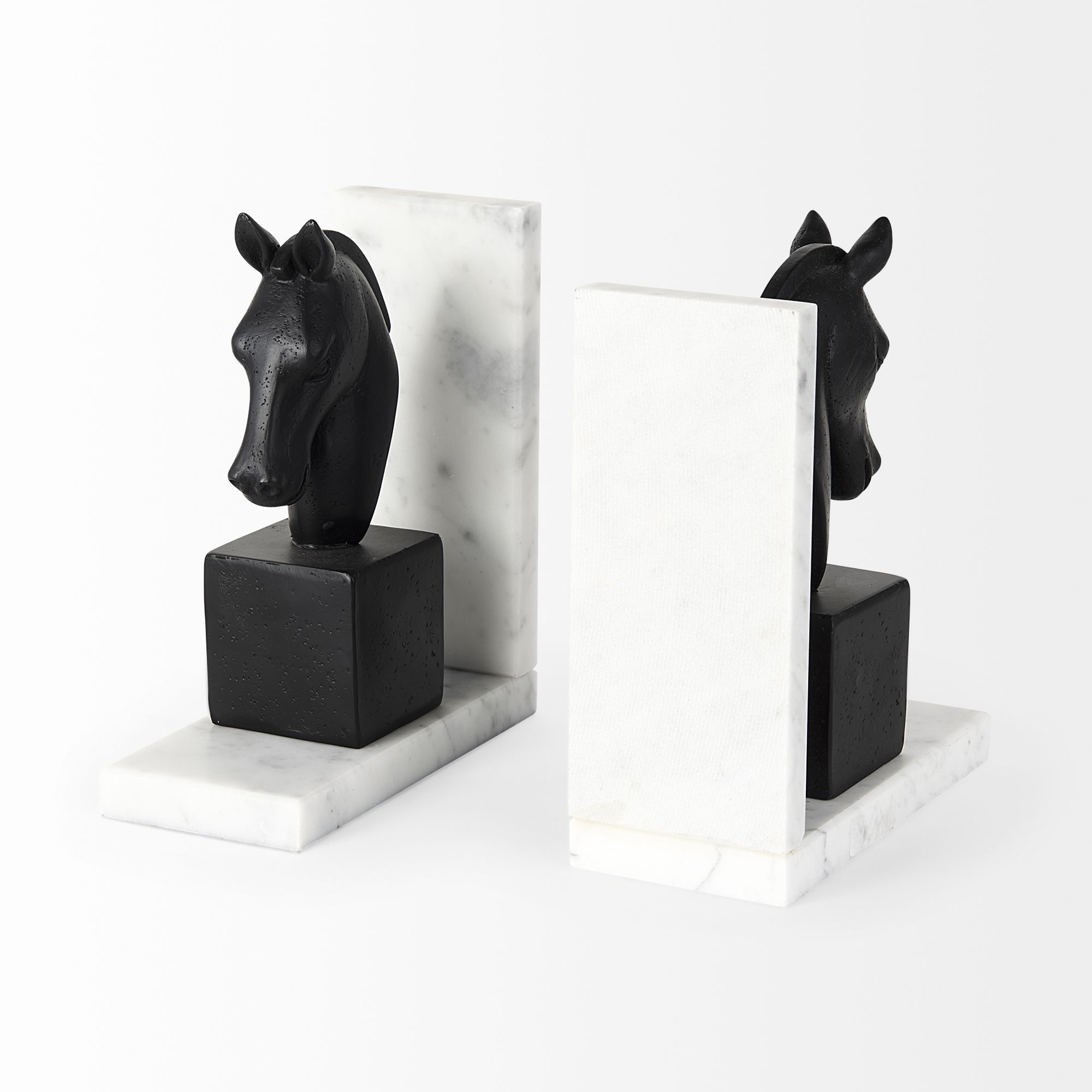 Mercana - Hidalgo 14L x 3W Black Majestic Horse Bookends (Set of 2)