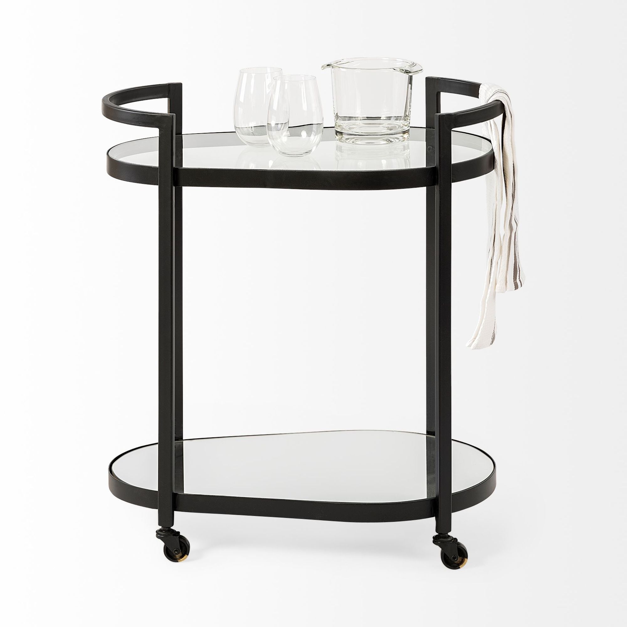 Mercana - Eleonore 2 Tier Bar Cart with Glass Shelves in Black