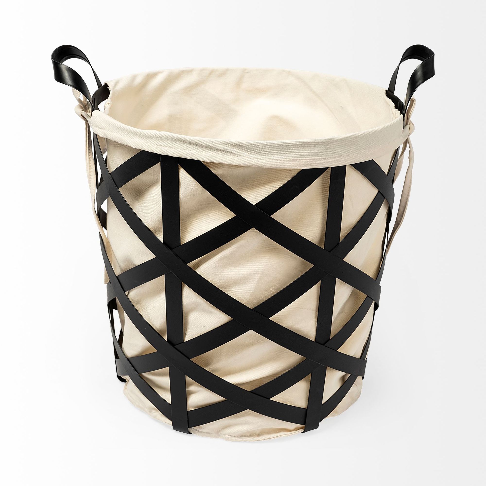 Mercana - Liya 18L x 15W Black Metal Basket with Cream Fabric Liner