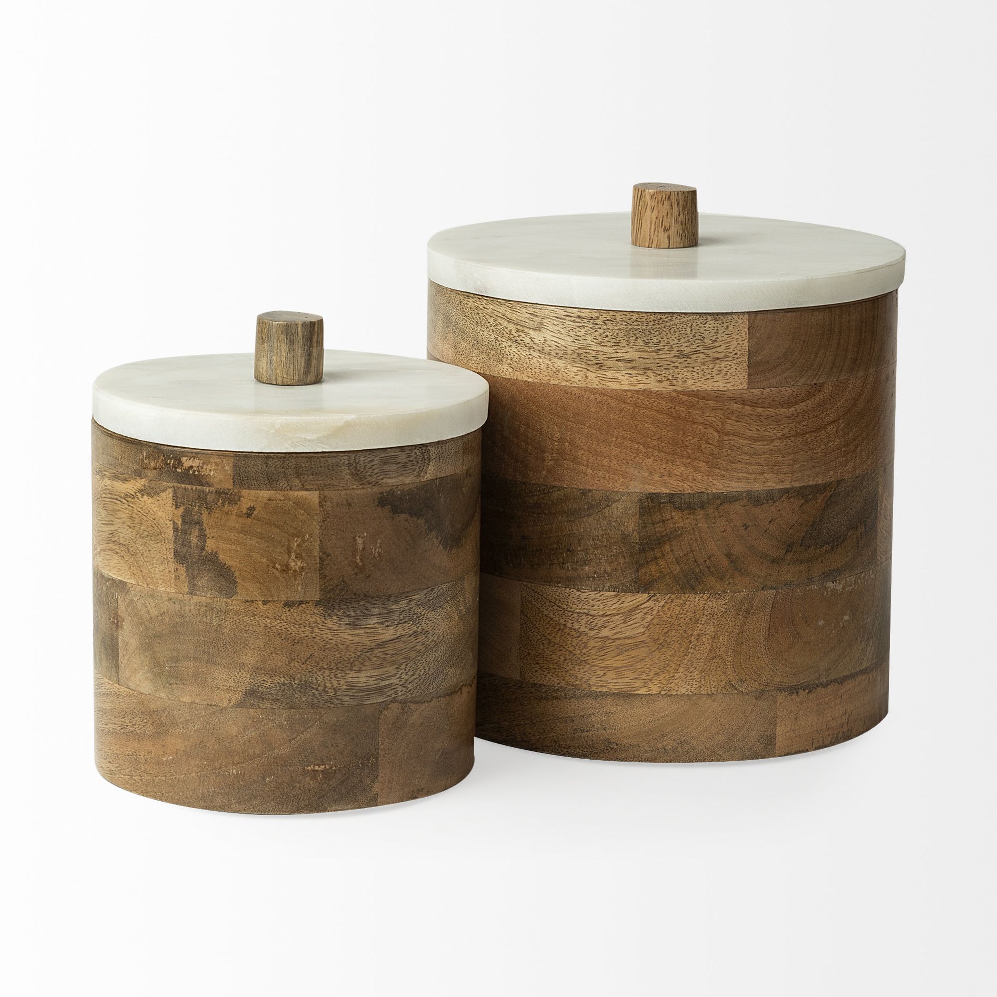 Mercana Sandook Round Wooden Storage Jar - Brown, Small