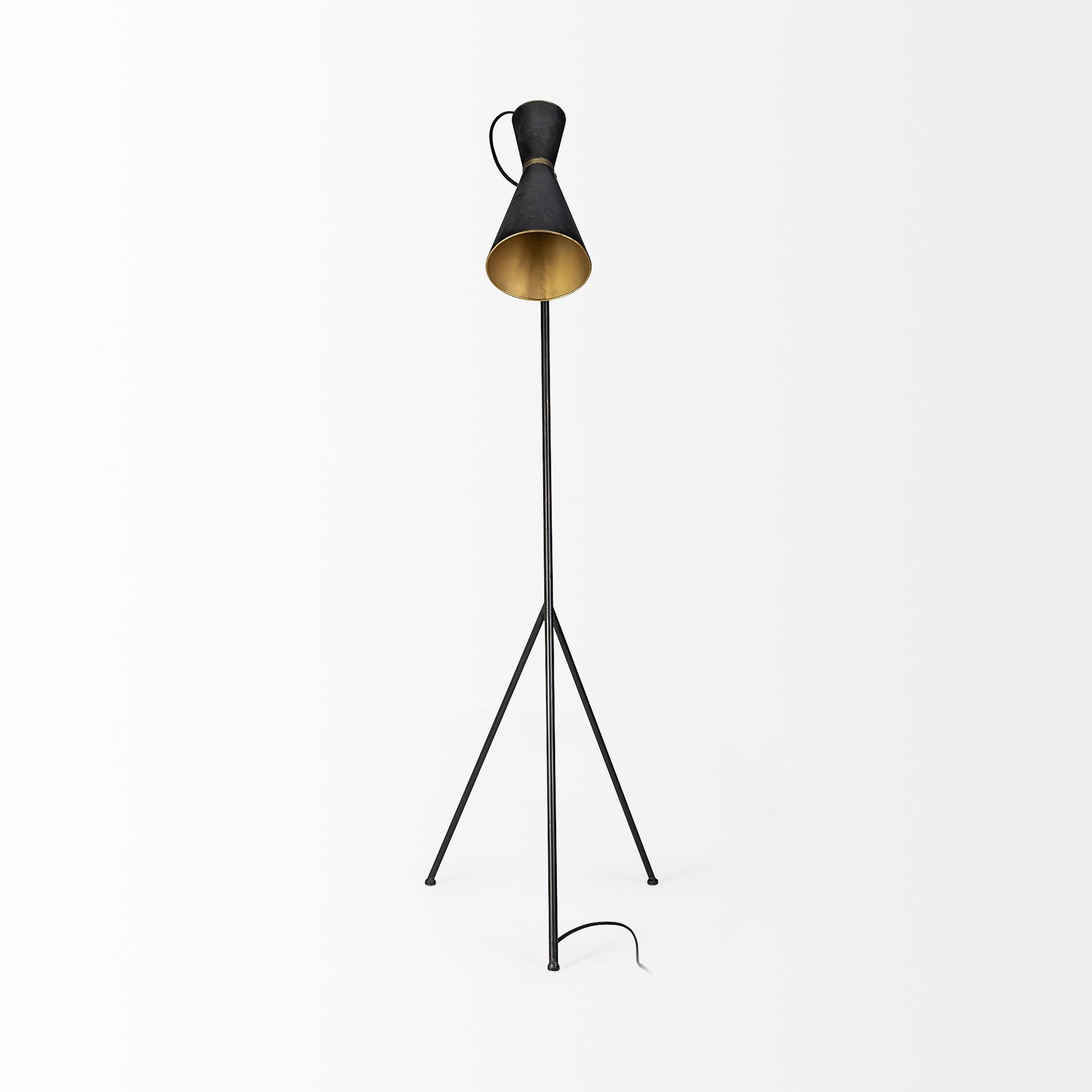 Mercana - Eris III Black/Brass Metal Cone Shade Floor Lamp