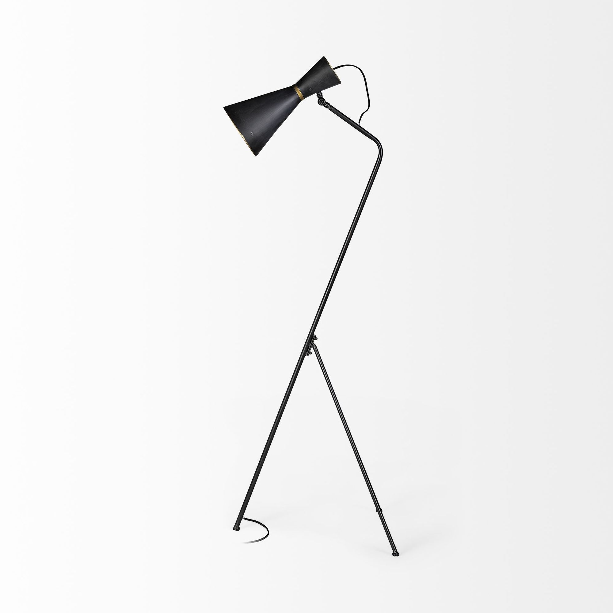 Mercana - Eris III Black/Brass Metal Cone Shade Floor Lamp