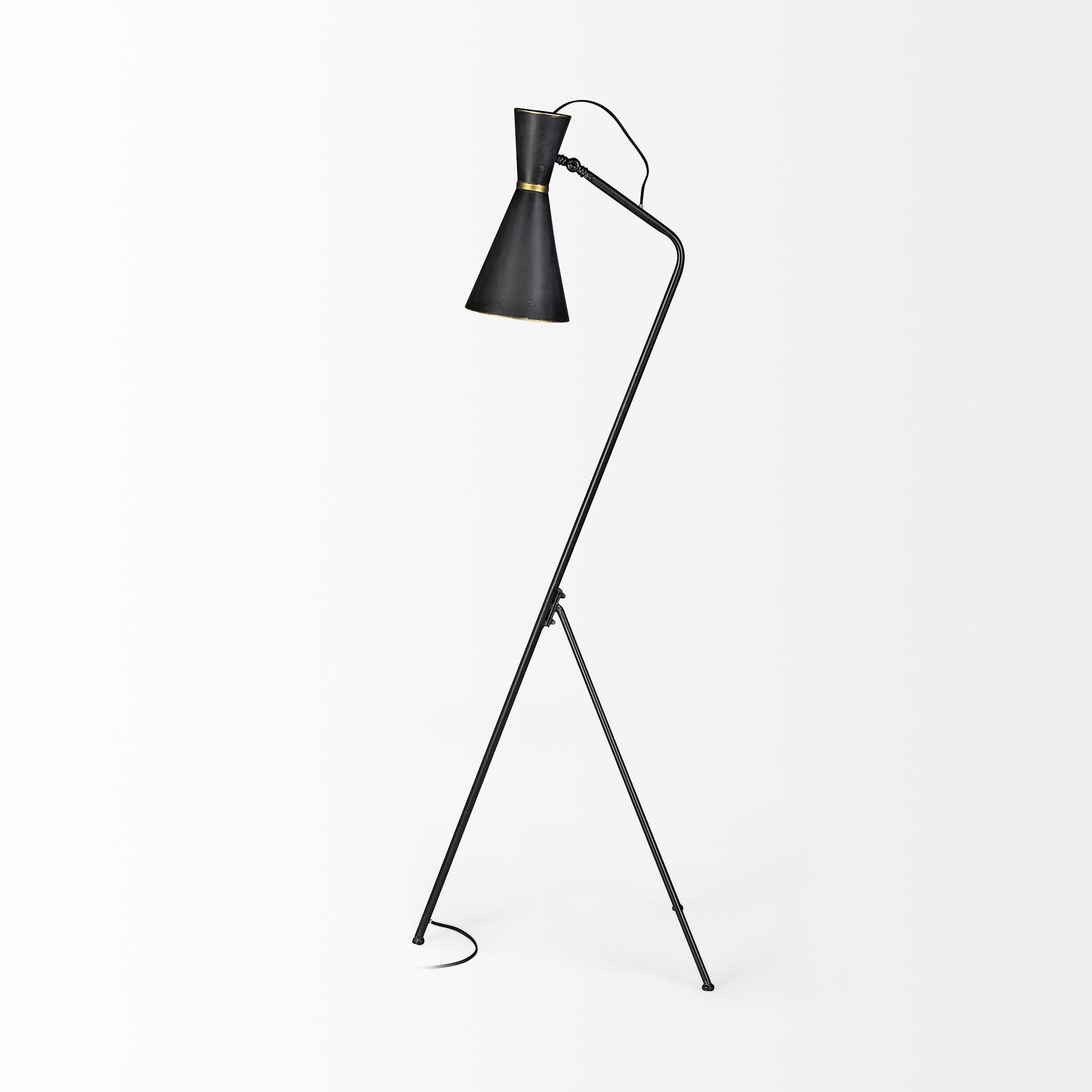 Mercana - Eris III Black/Brass Metal Cone Shade Floor Lamp