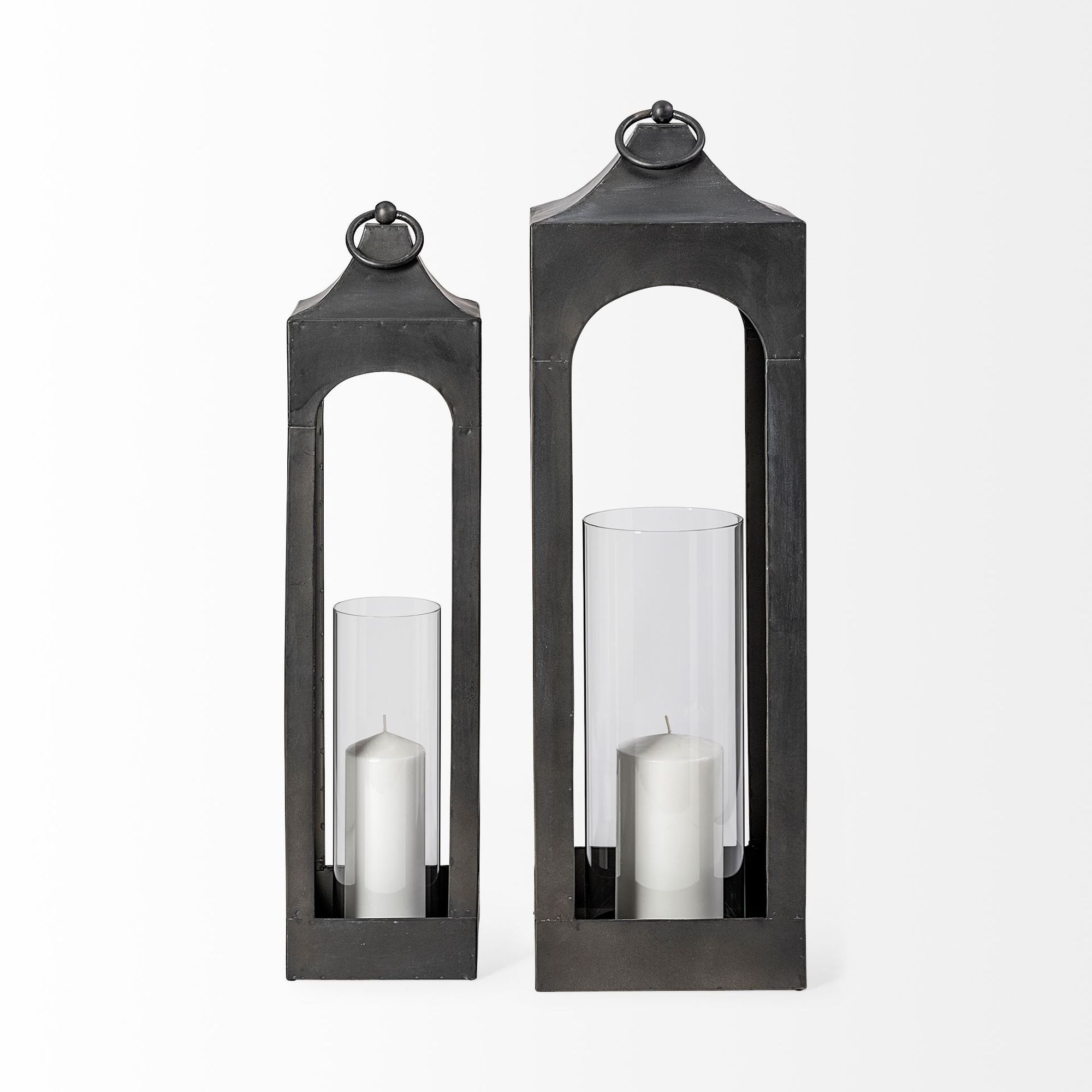 Mercana Ina Short Candle Holder Lantern - Black, Metal