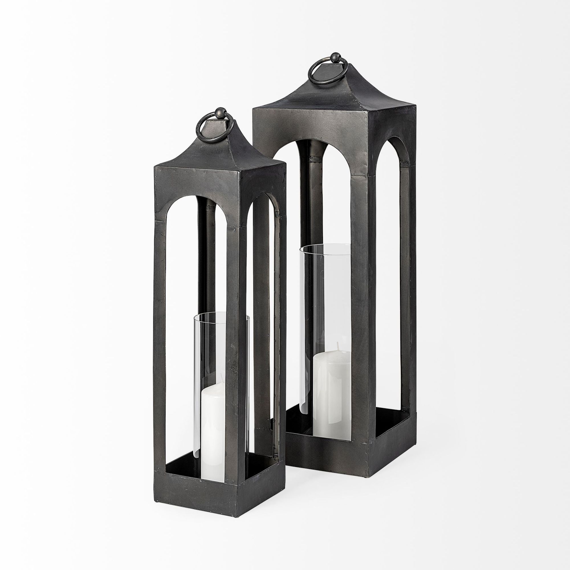 Mercana Ina Short Candle Holder Lantern - Black, Metal