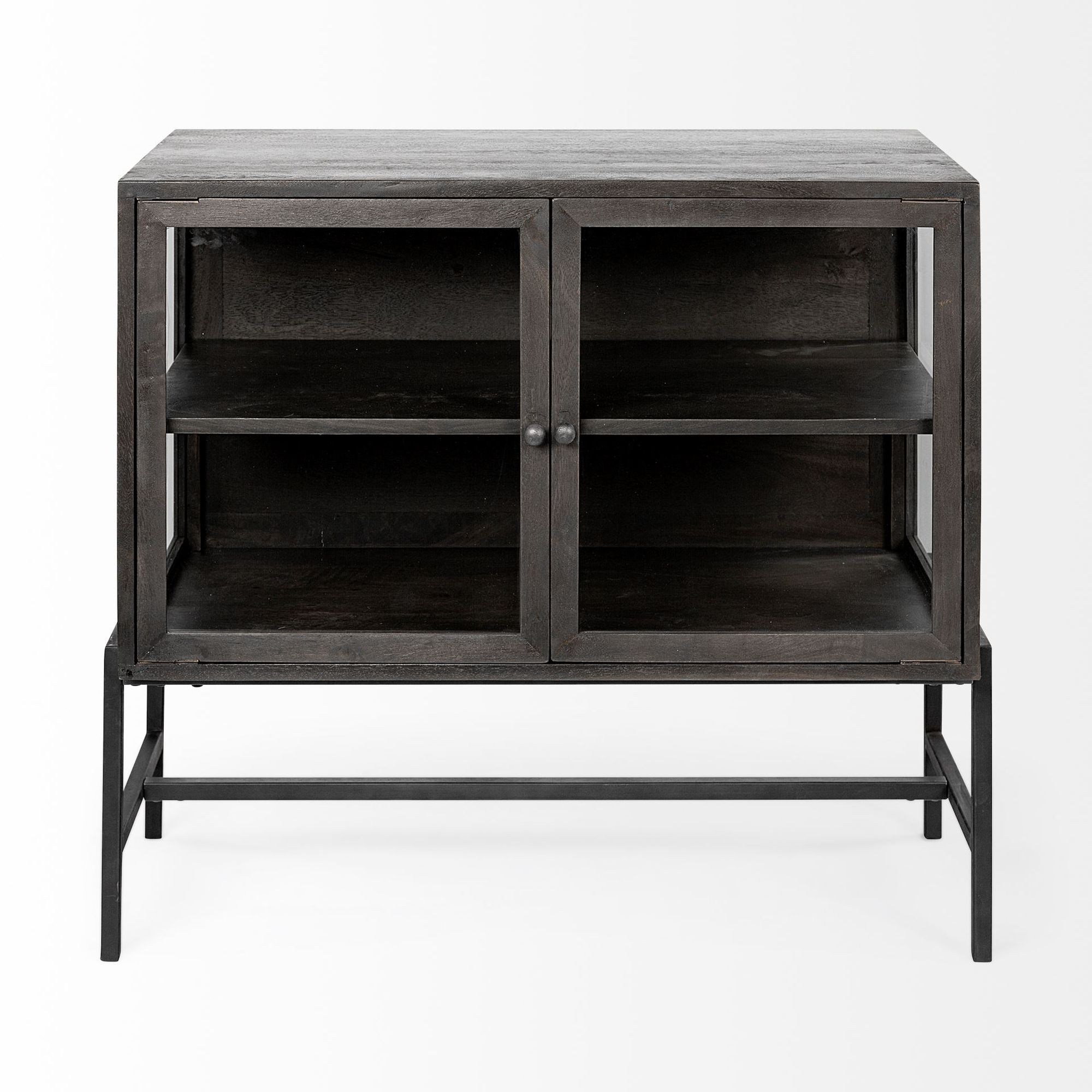 Mercana Arelius Wood/Metal Base with 2 Glass Doors Accent Cabinet - Black/Brown