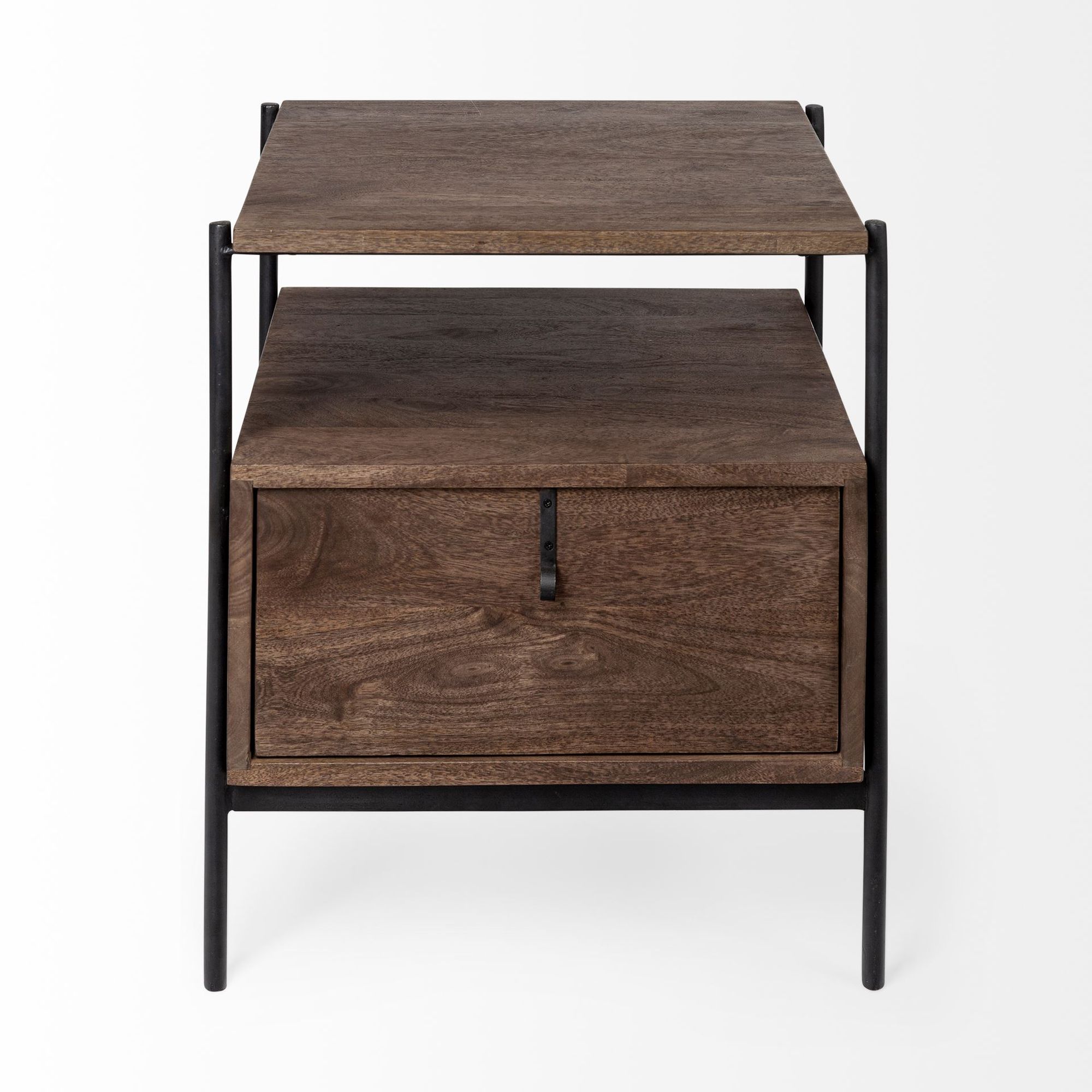 Mercana - Glenn I Dark Brown Wood with Black Iron Frame Square End/Side Table