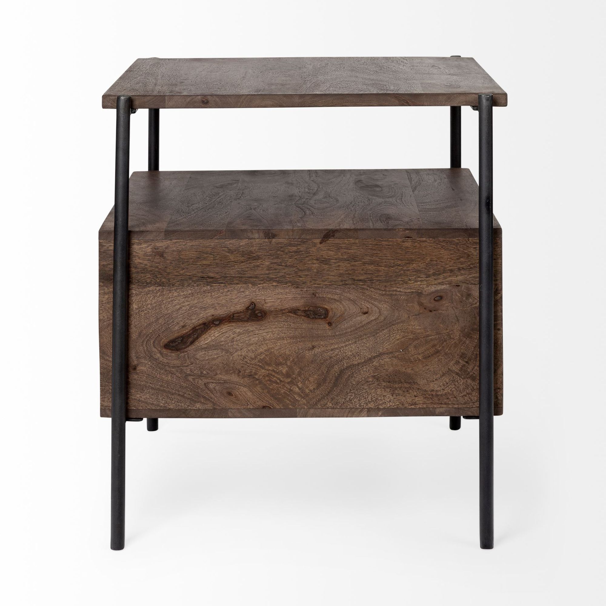 Mercana - Glenn I Dark Brown Wood with Black Iron Frame Square End/Side Table