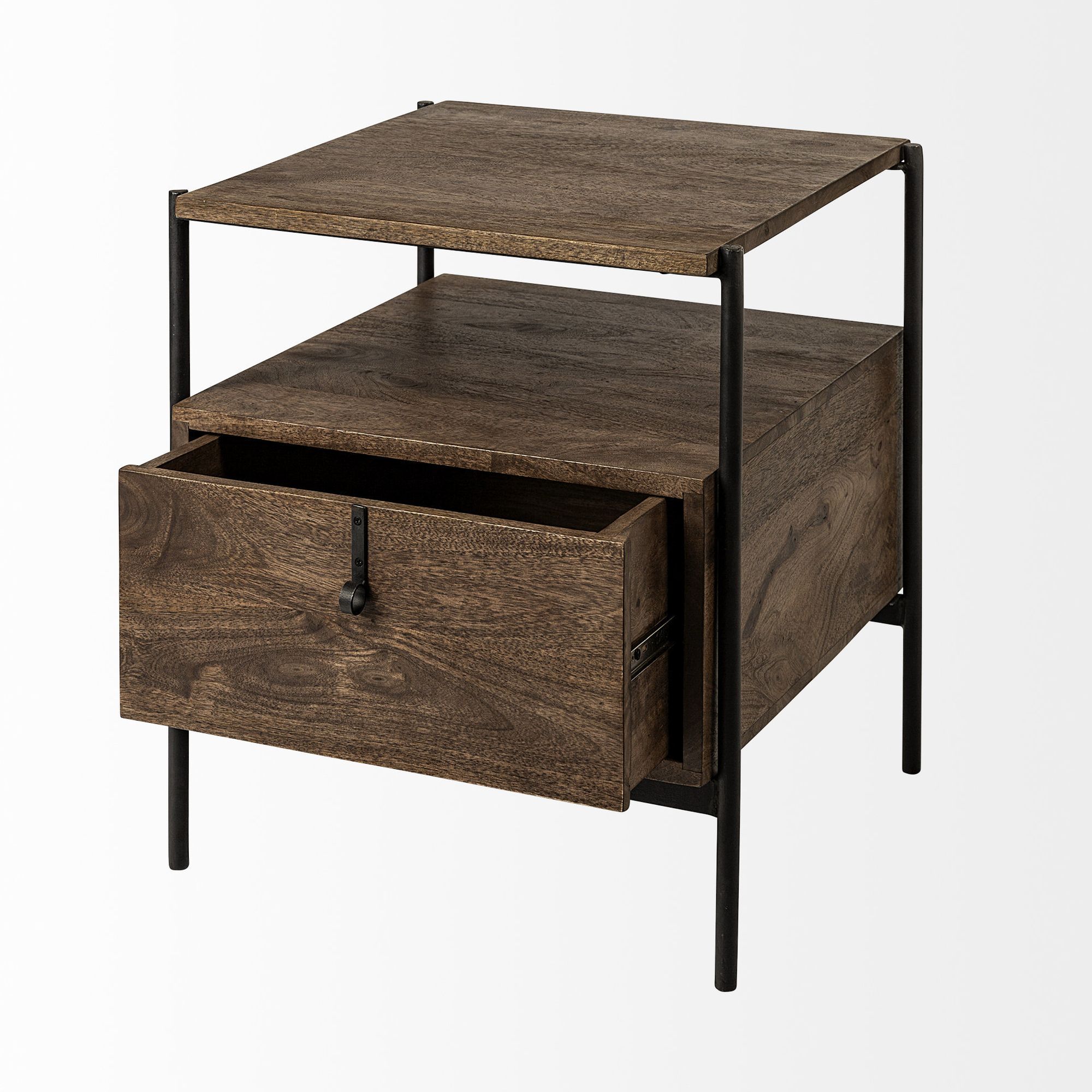 Mercana - Glenn I Dark Brown Wood with Black Iron Frame Square End/Side Table