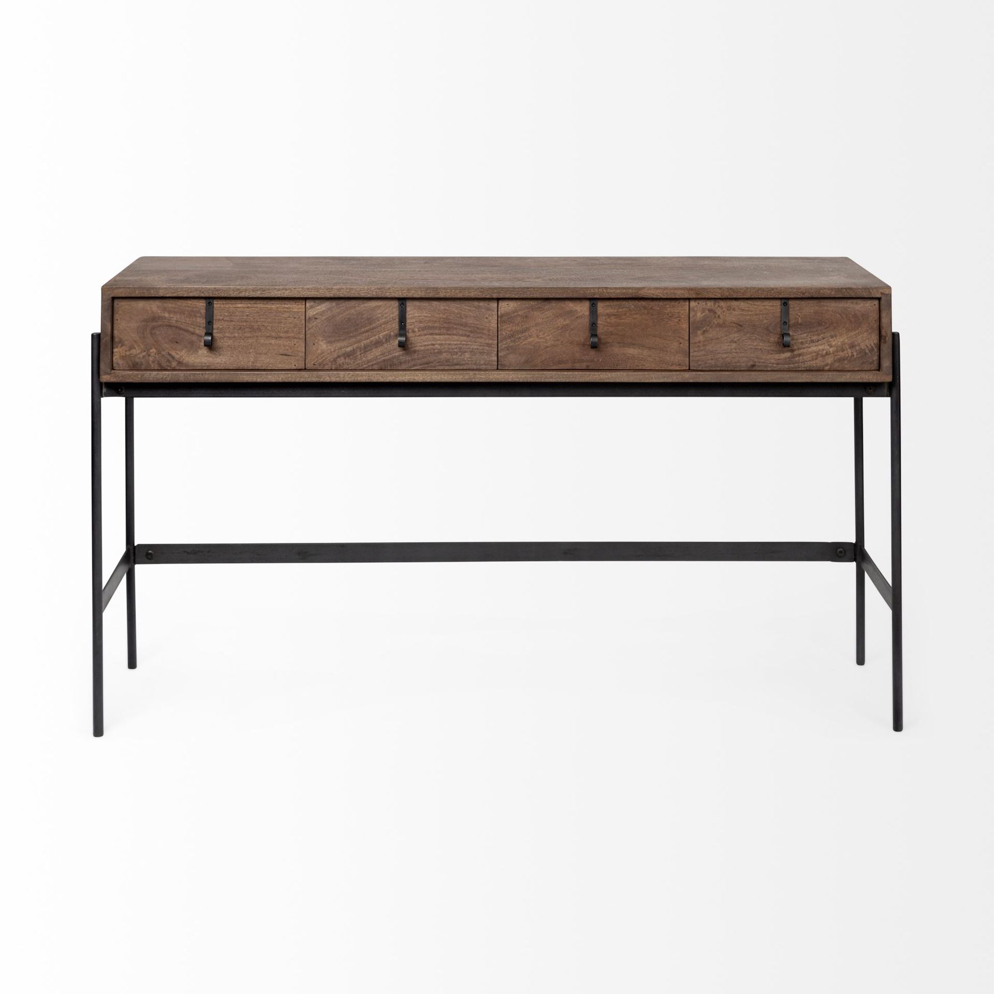 Mercana - Glenn III Dark Brown Wood with Black Iron Frame/4 Drawer Console Table