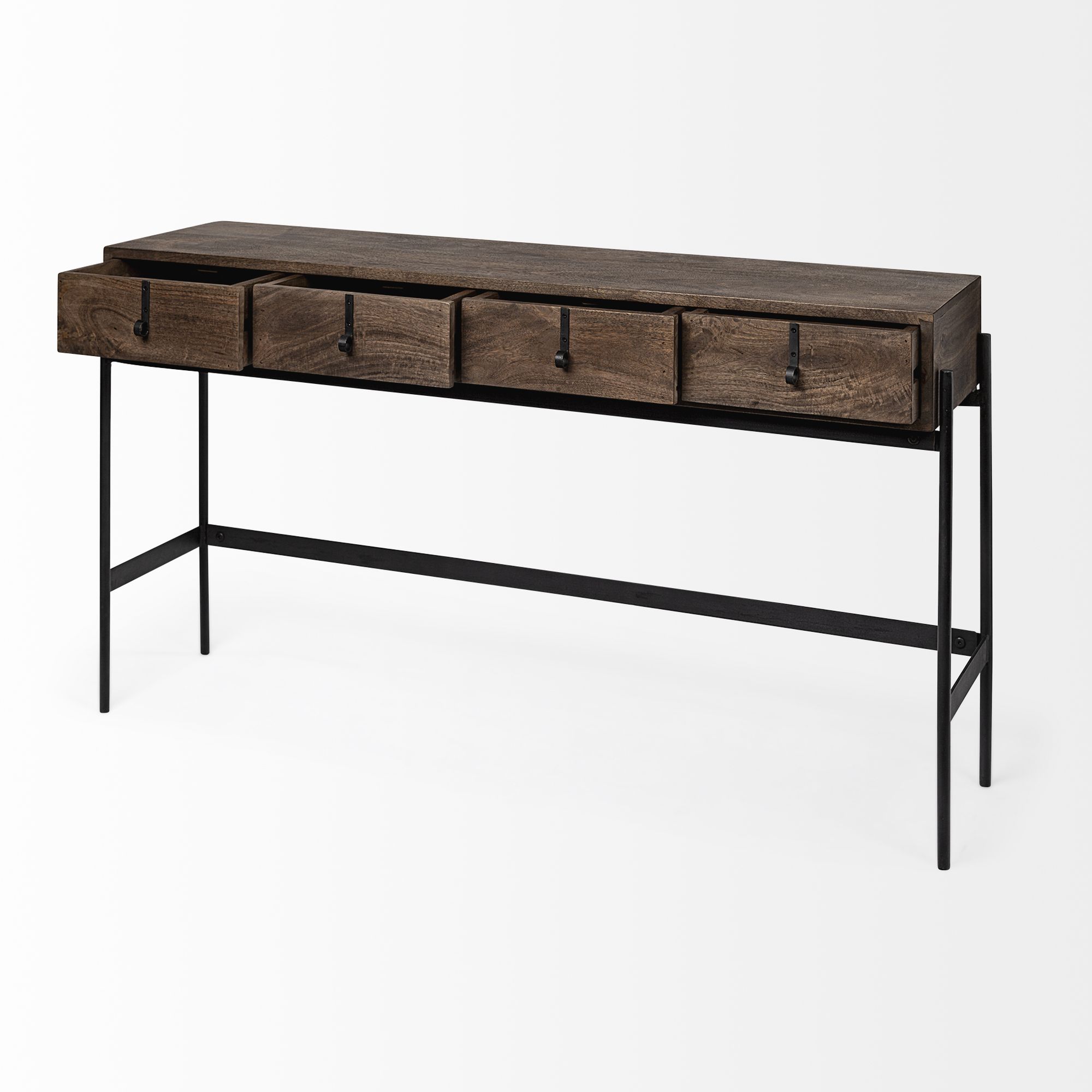 Mercana - Glenn III Dark Brown Wood with Black Iron Frame/4 Drawer Console Table