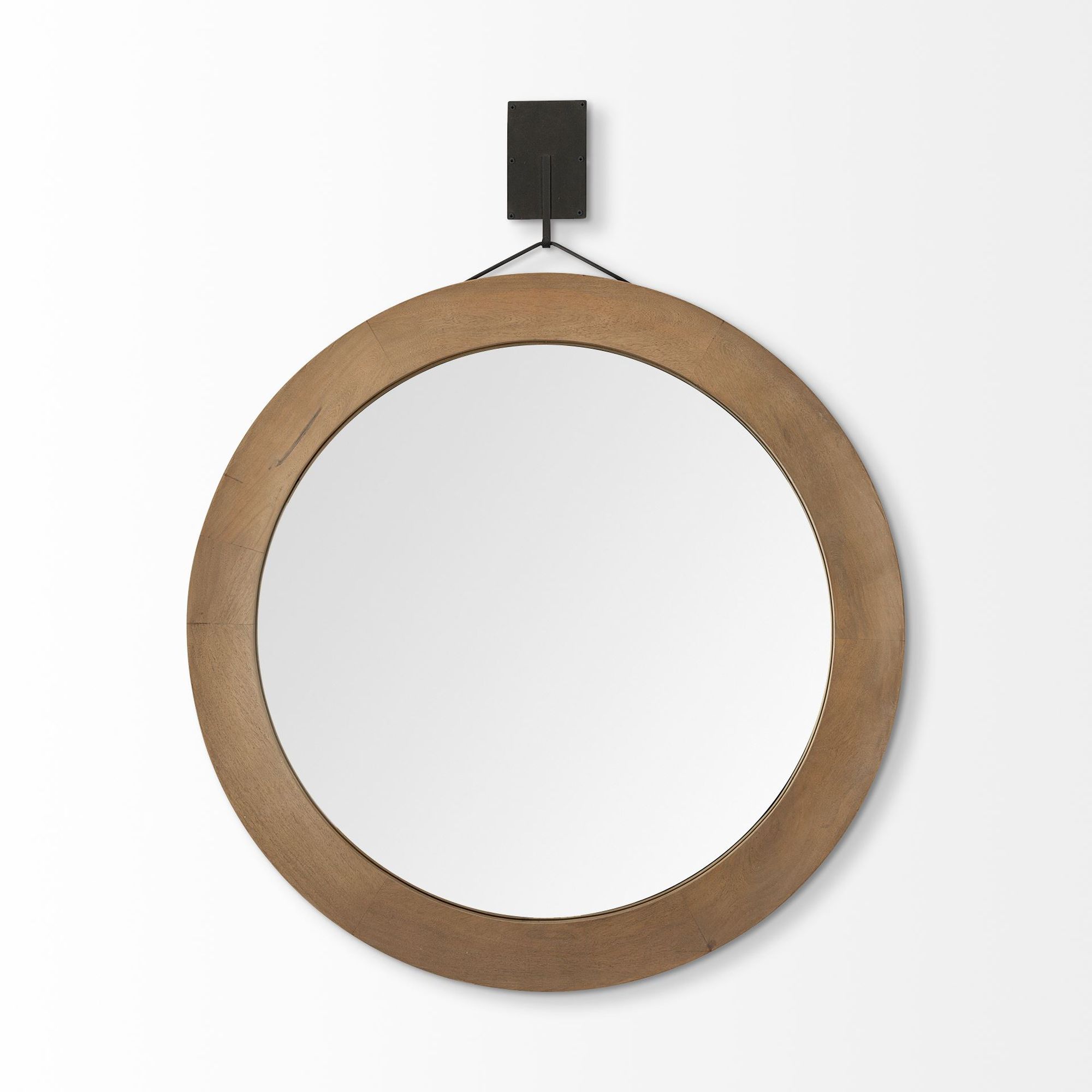 Mercana - Avram 43.5" Round Brown Wood Frame Mirror