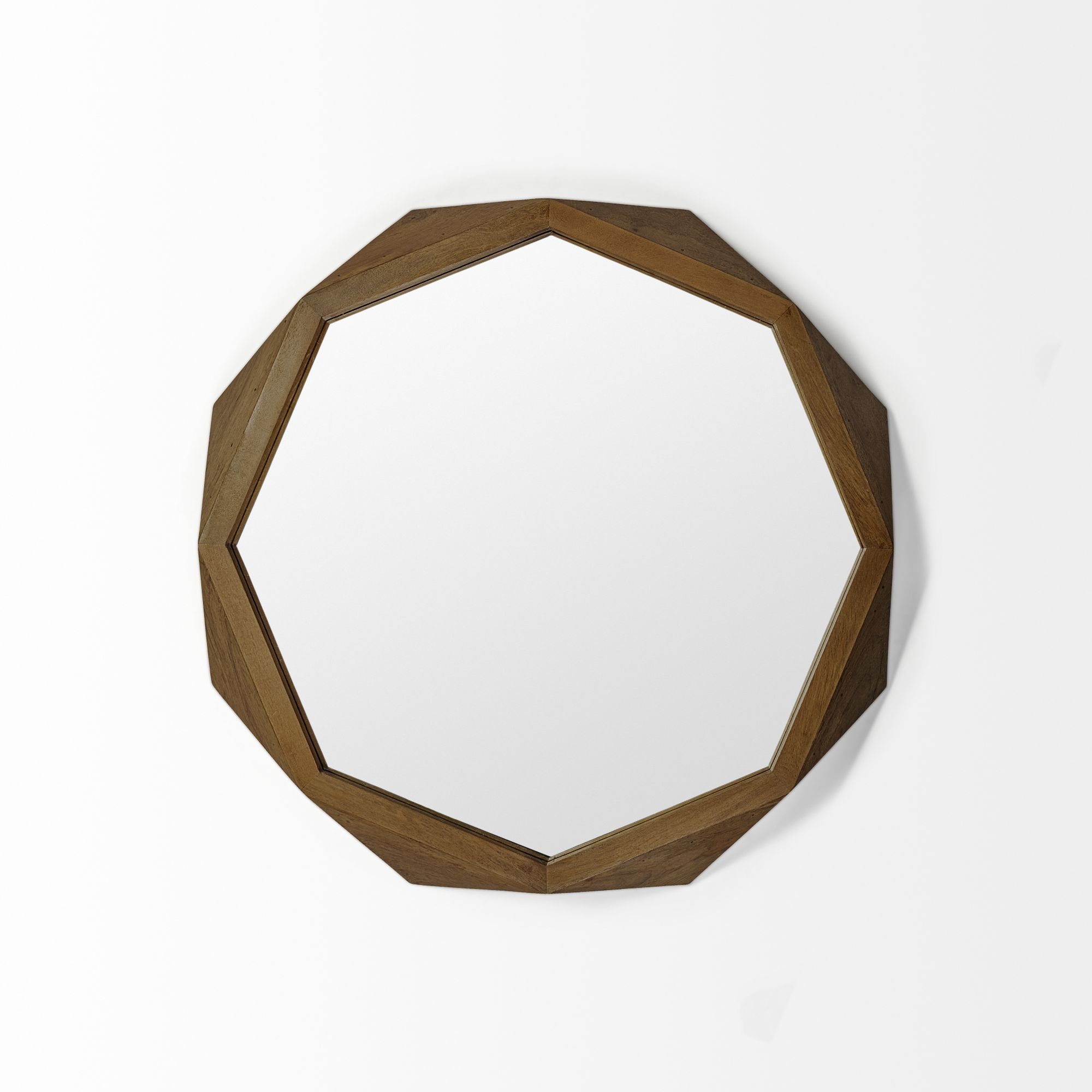 Mercana Aramis I Octagon 32" Wall Mirror with Wood Frame - Brown