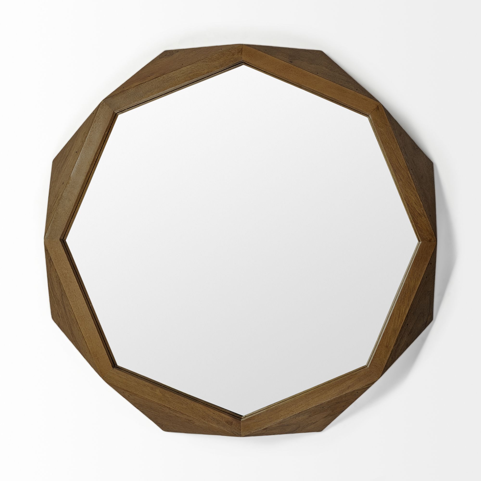 Mercana Aramis II Octagon 41" Wall Mirror with Wood Frame - Brown