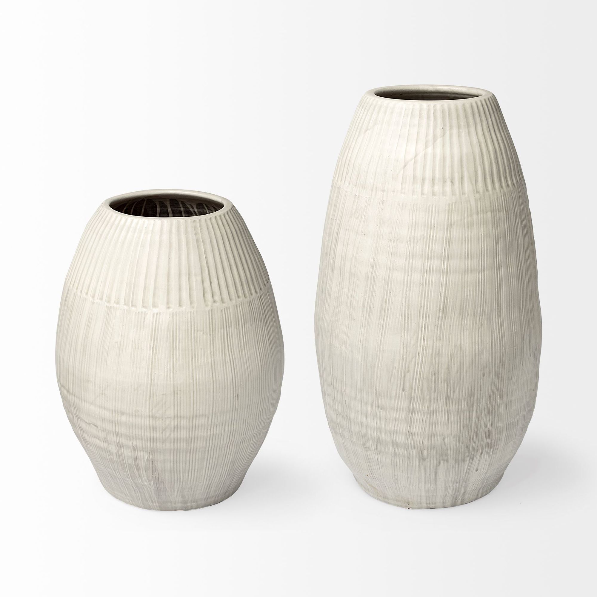 Mercana Reyan Small Ceramic Striped Vase - White