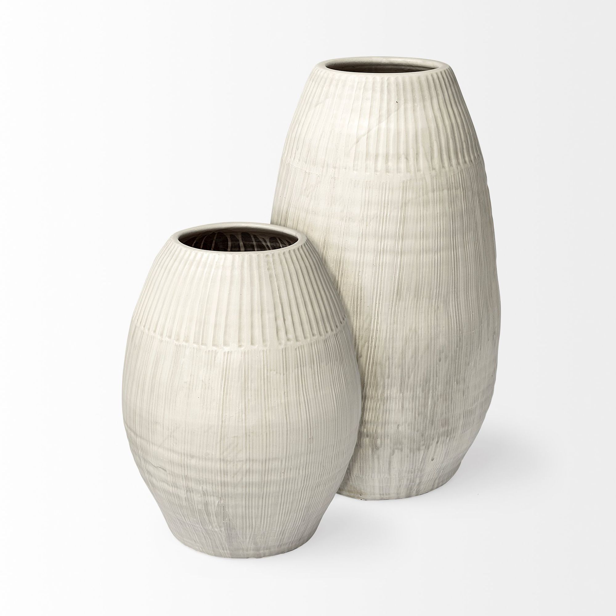 Mercana Reyan Small Ceramic Striped Vase - White