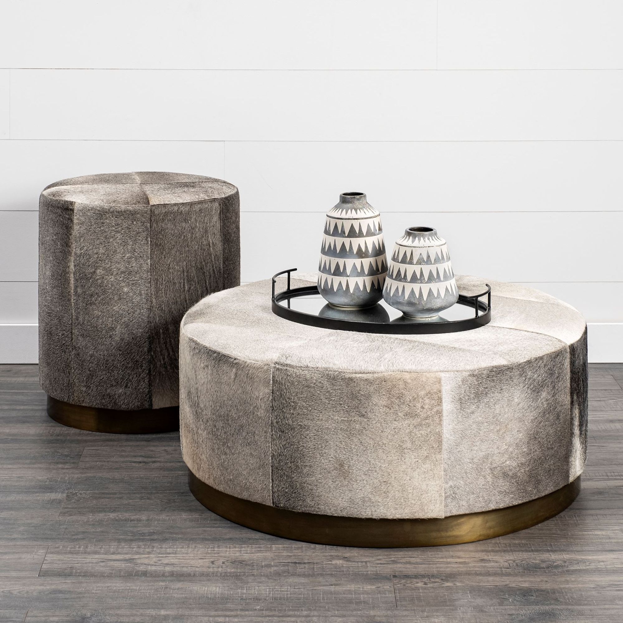 Mercana Zahavi High Round Ottoman - Gray