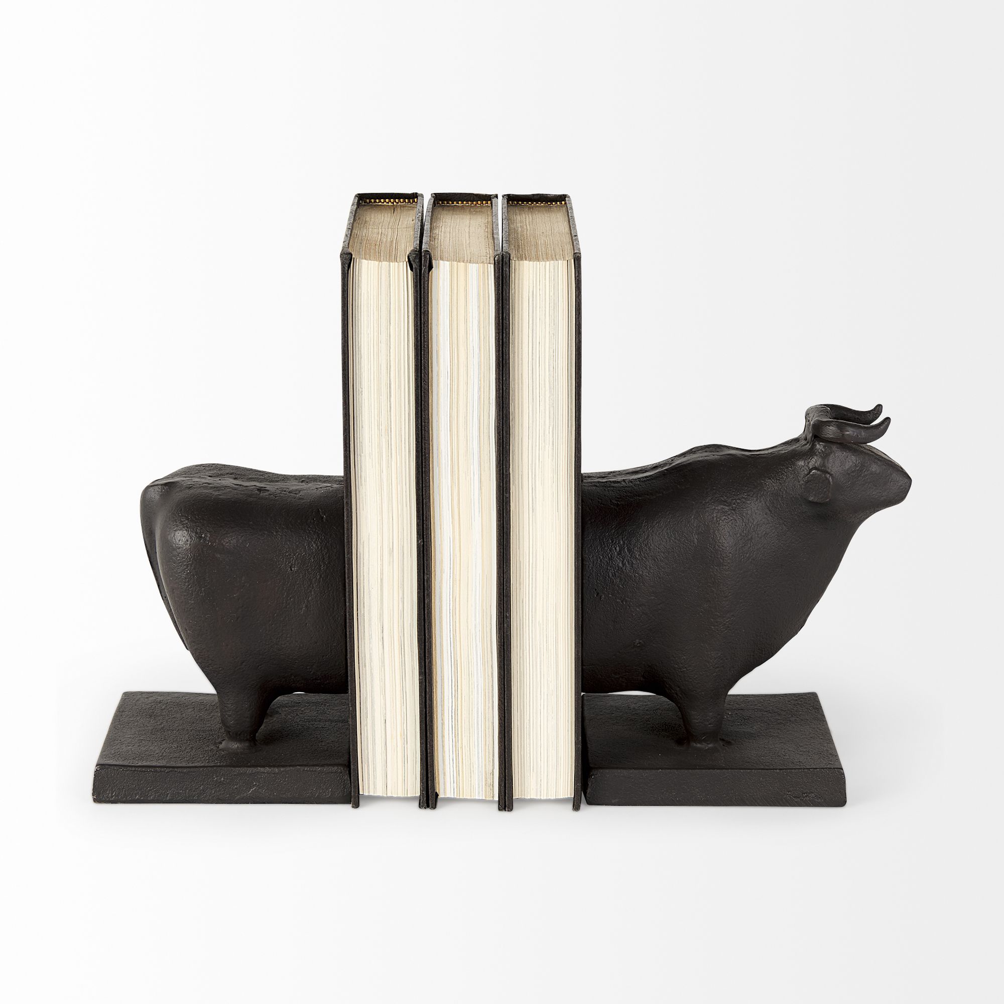 Mercana - Taurus III 9L x 4W Black Cast Aluminum Bull Bookends (Set of 2)