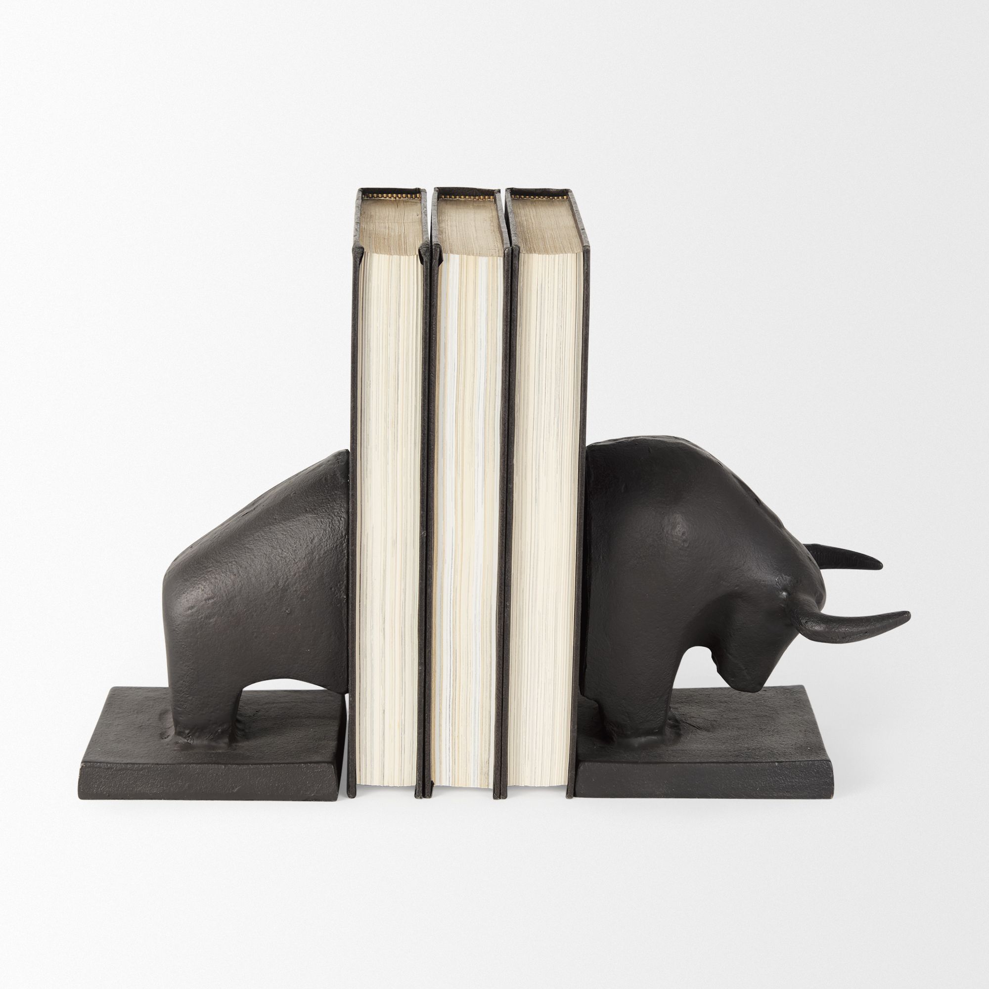 Mercana - Tauro III 10L x 5W Black Cast Aluminum Raging Bull Bookends (Set of 2)