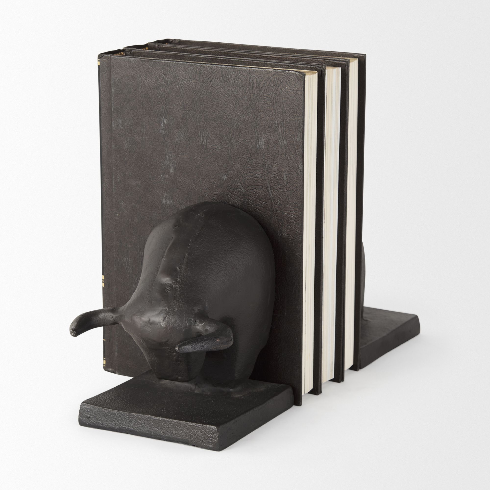 Mercana - Tauro III 10L x 5W Black Cast Aluminum Raging Bull Bookends (Set of 2)