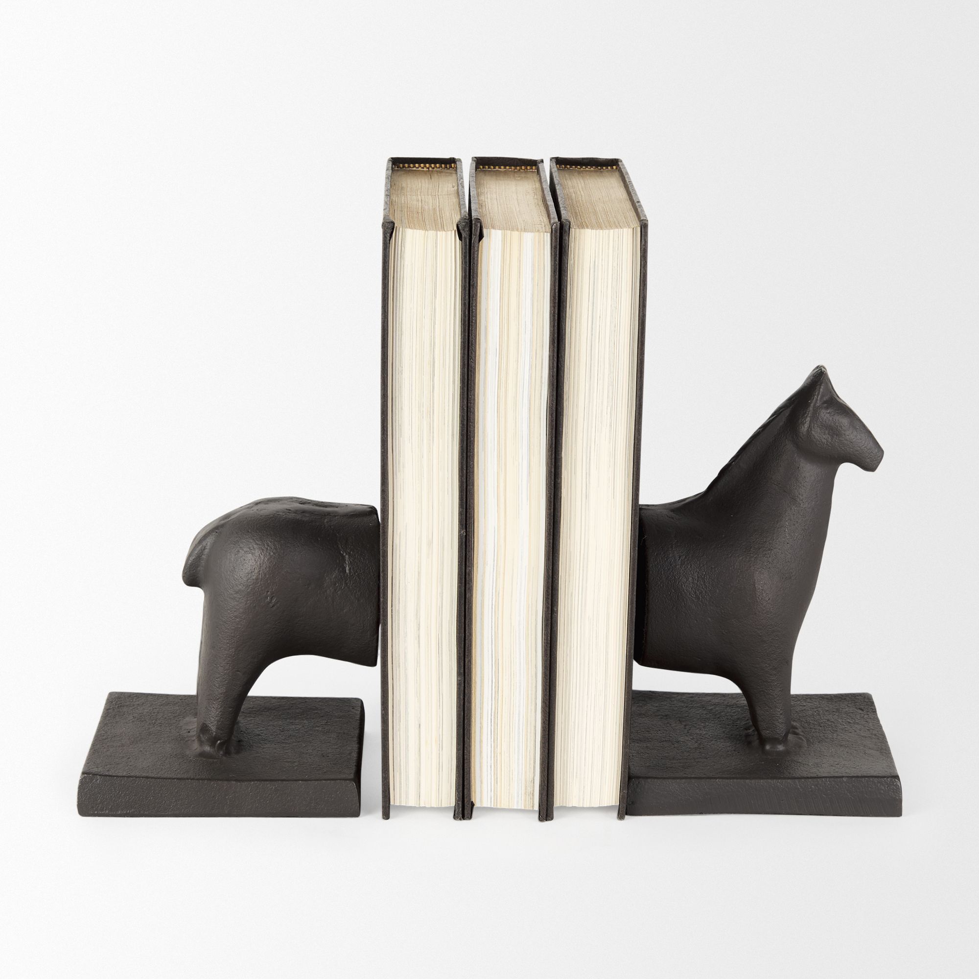 Mercana - Sphynx III 9L x 4W Black Cast Aluminum Horse Shaped Bookends (Set of 2)