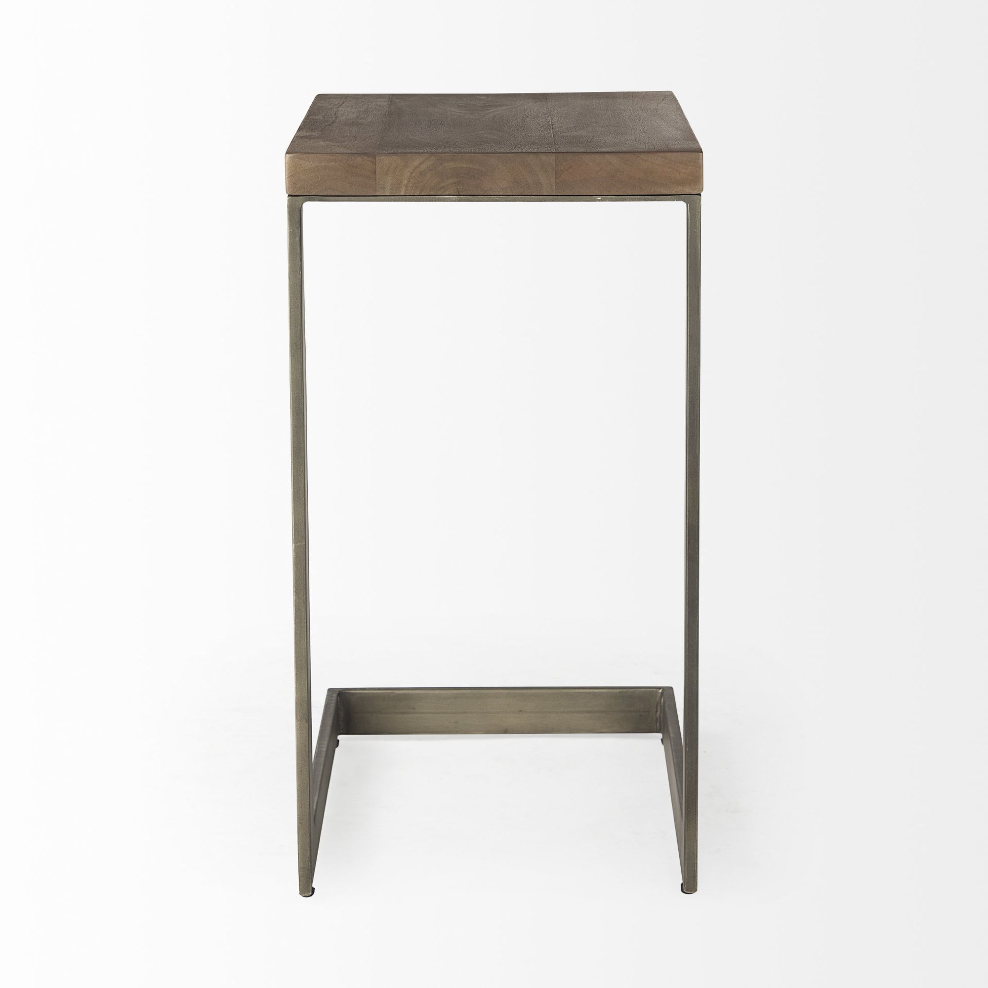 Mercana - Faye Medium Brown Wood with Antique Nickel Finished Metal Base C Side Table