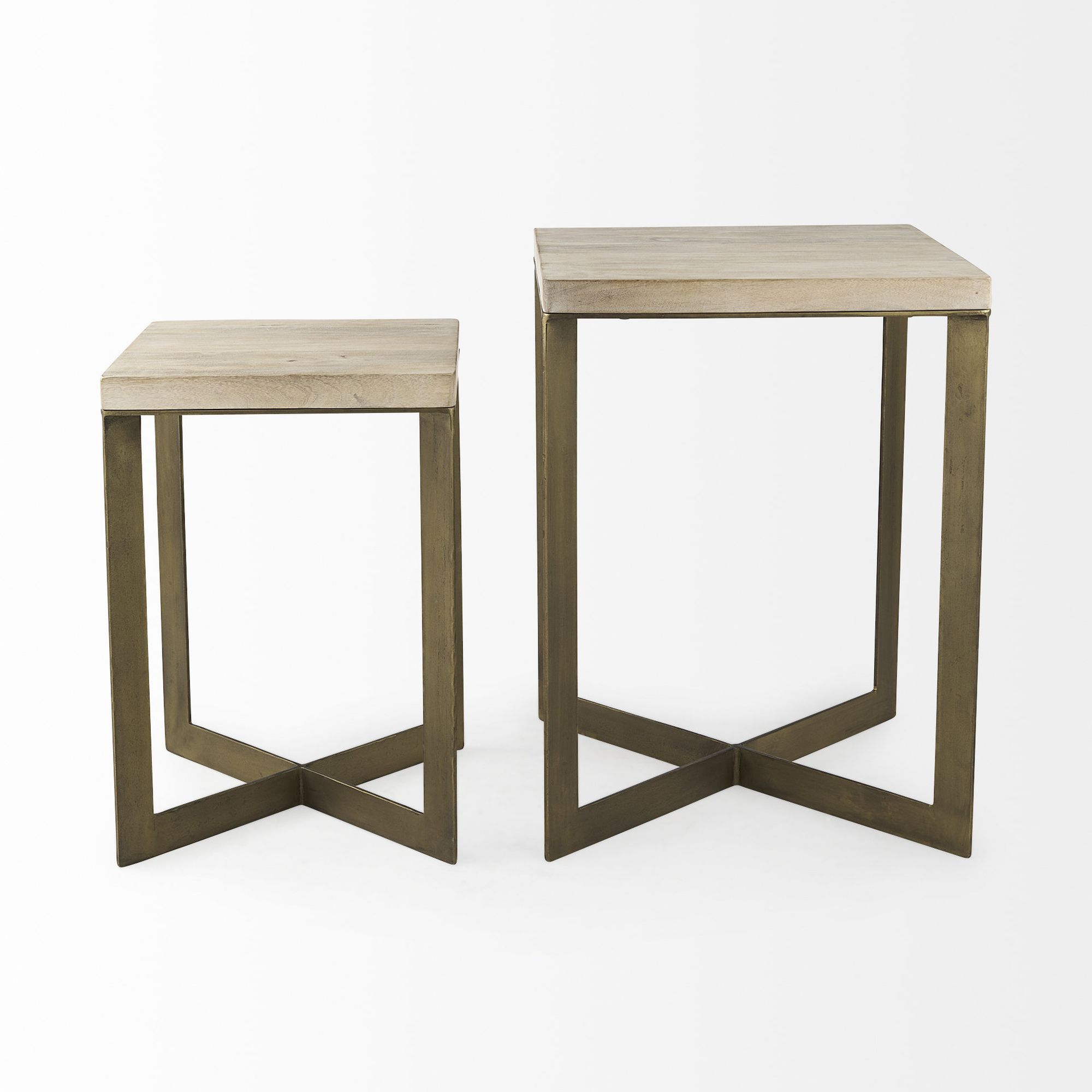 Mercana Faye End Table with Gold Metal Base (Set of 2) - Beige