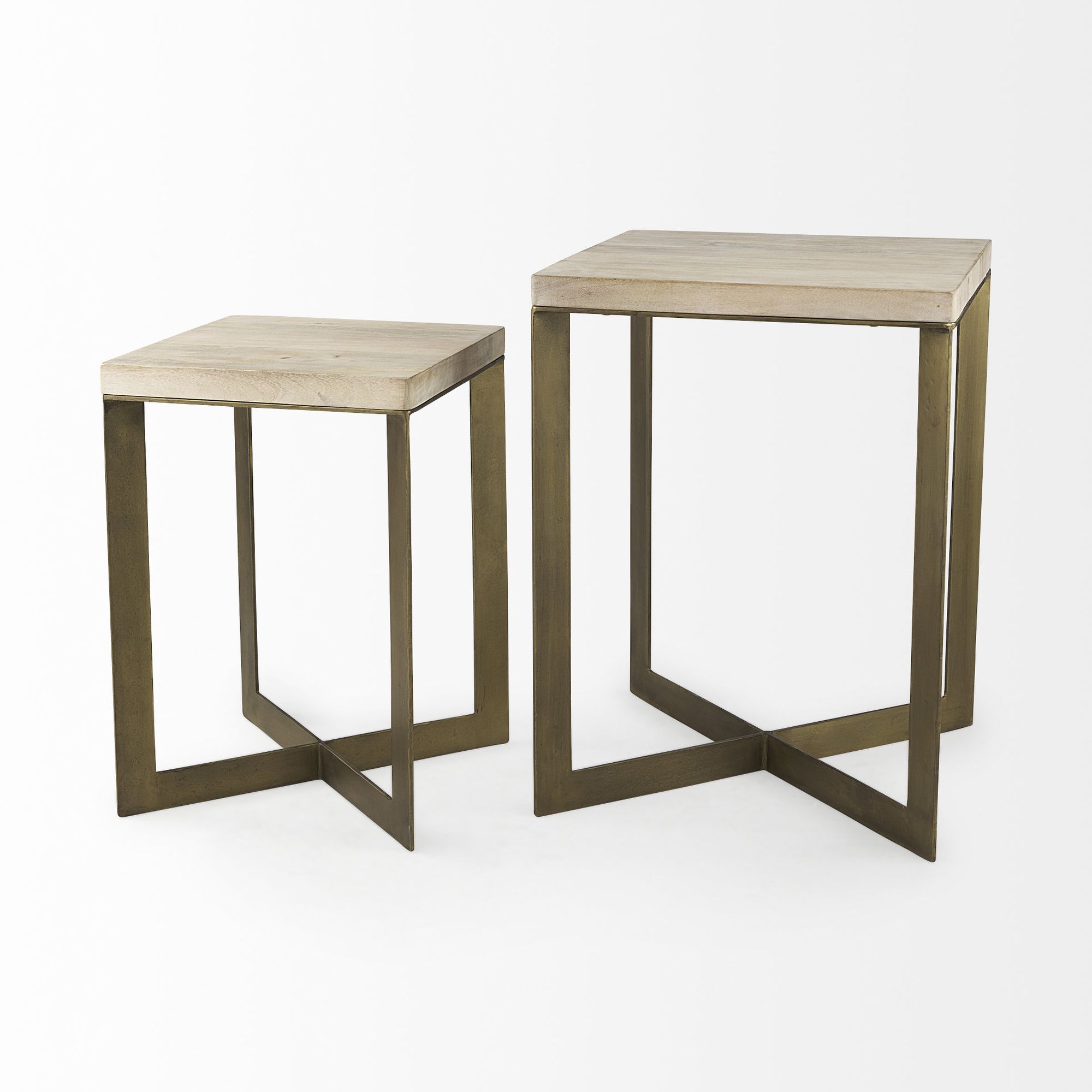 Mercana Faye End Table with Gold Metal Base (Set of 2) - Beige