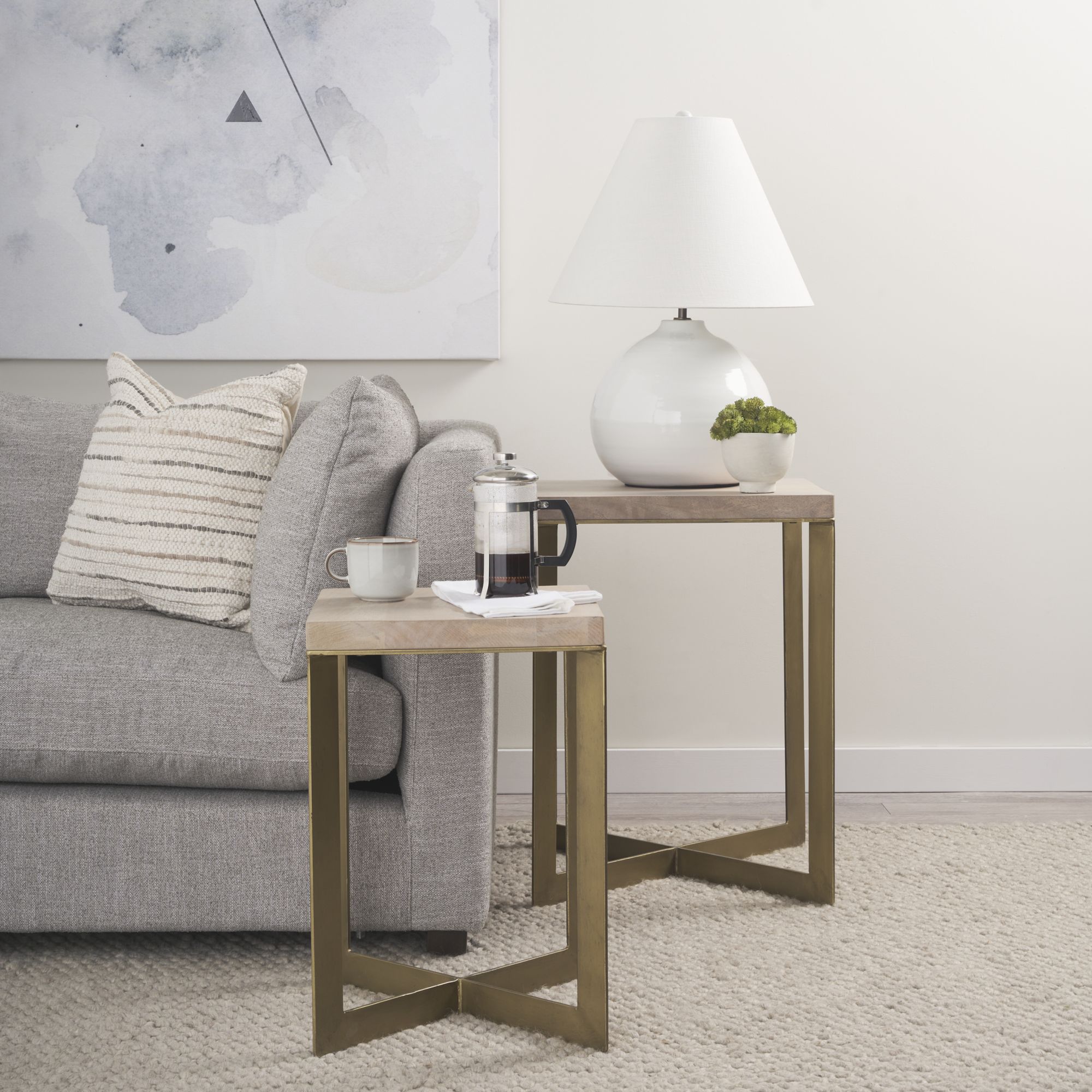 Mercana Faye End Table with Gold Metal Base (Set of 2) - Beige