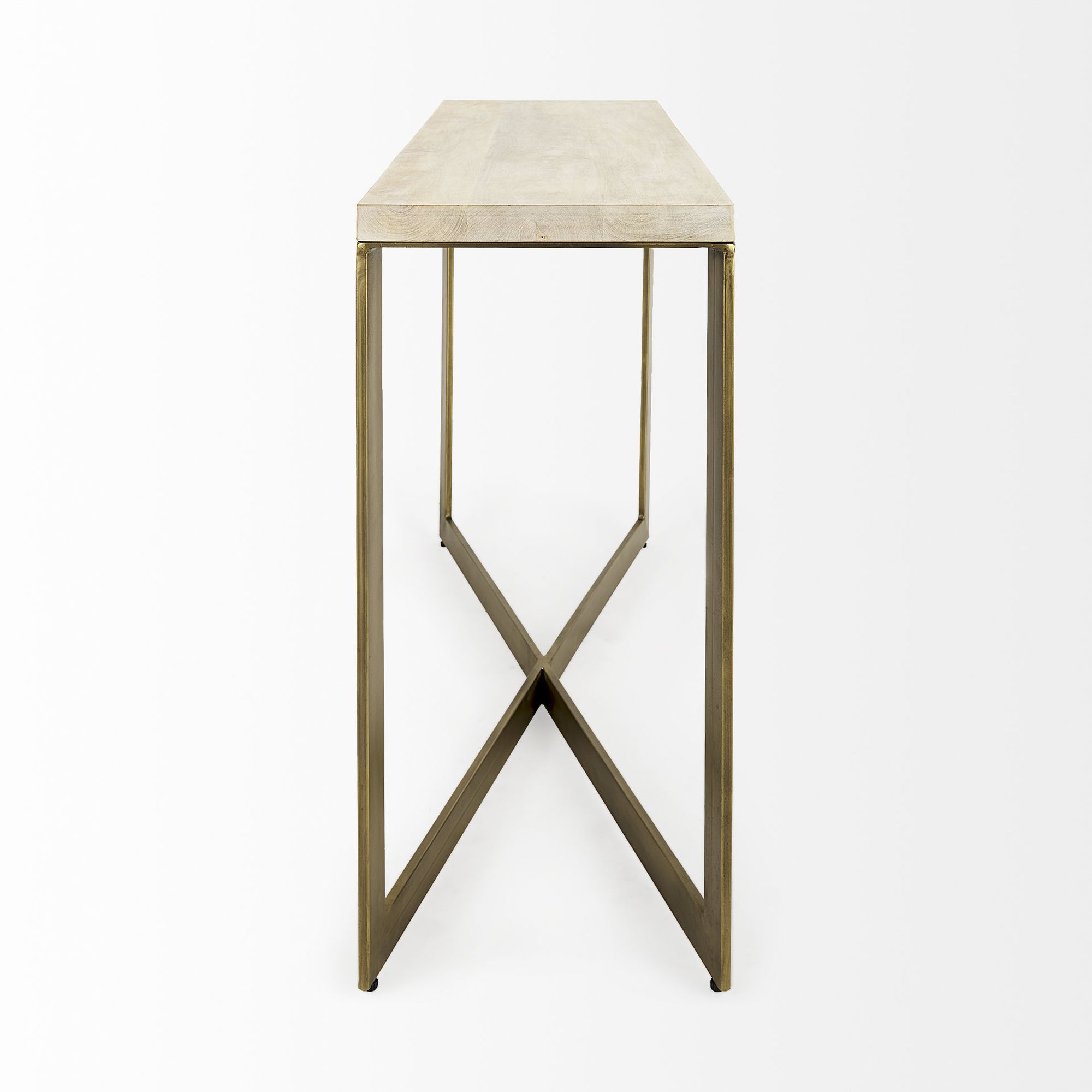 Mercana Faye Console Table with Gold Metal Base - Beige