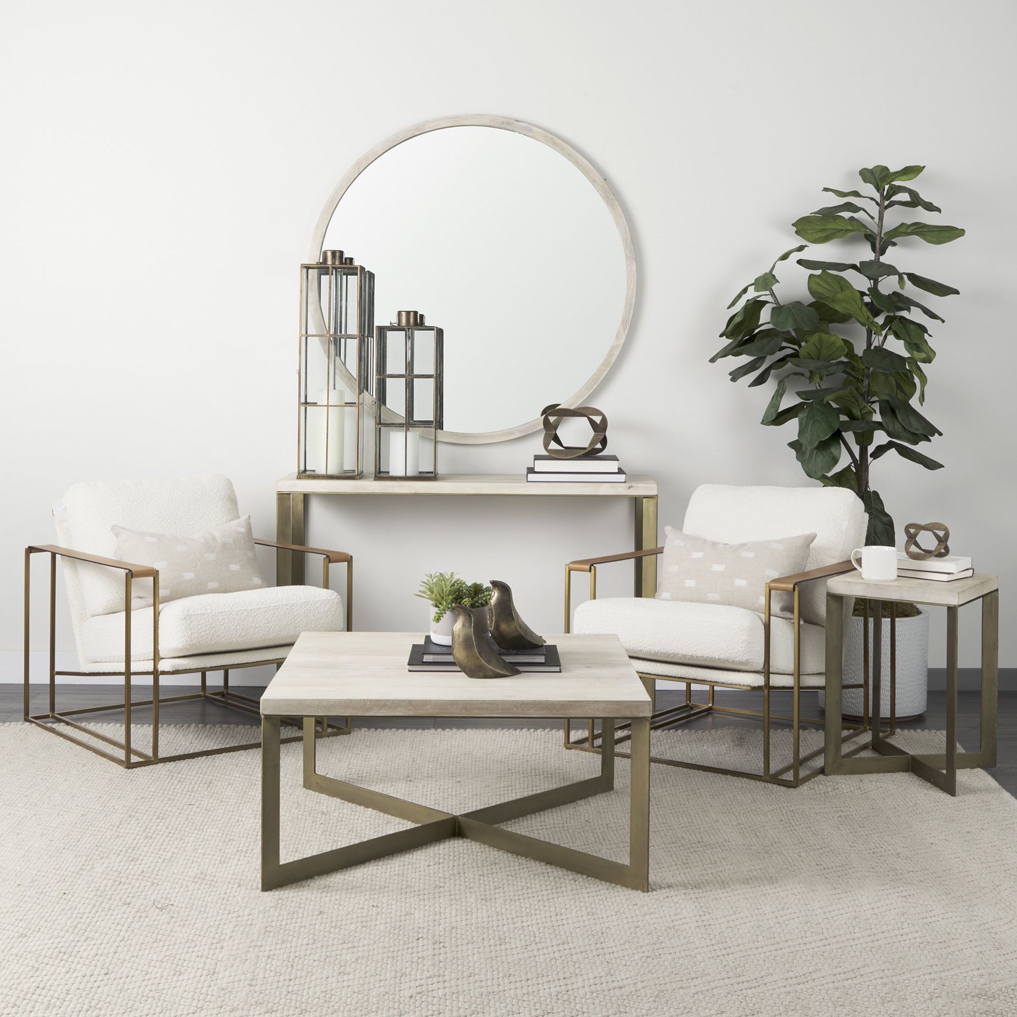 Mercana Faye Console Table with Gold Metal Base - Beige