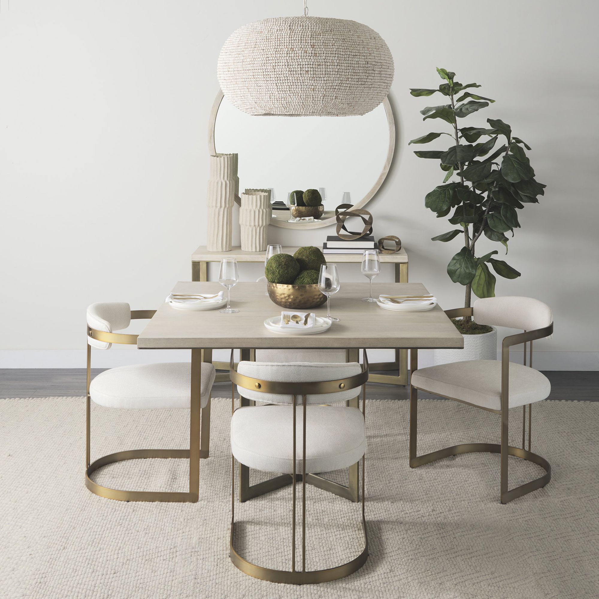 Mercana Faye Console Table with Gold Metal Base - Beige