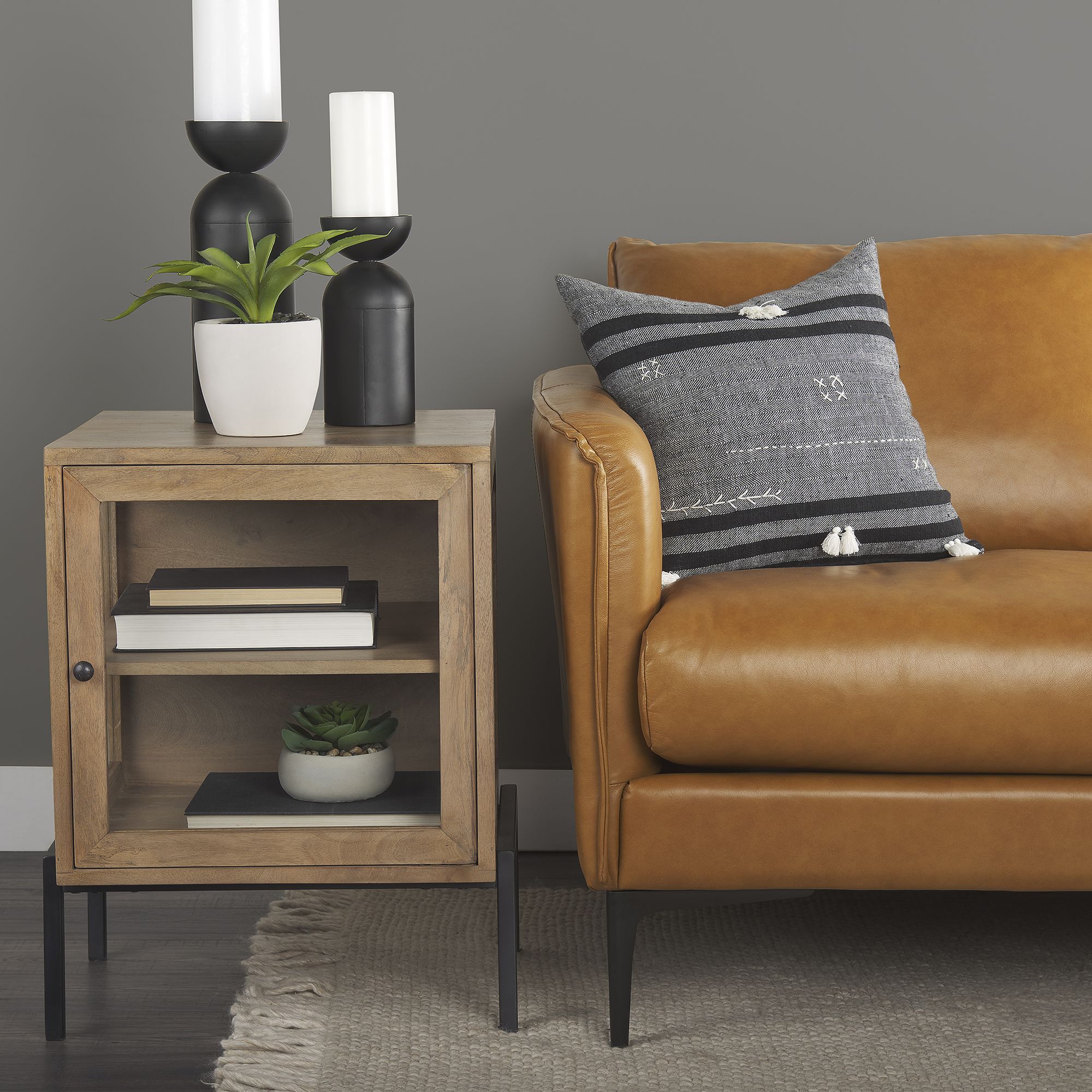 Mercana Arelius End Table with Black Metal Frame - Light Brown