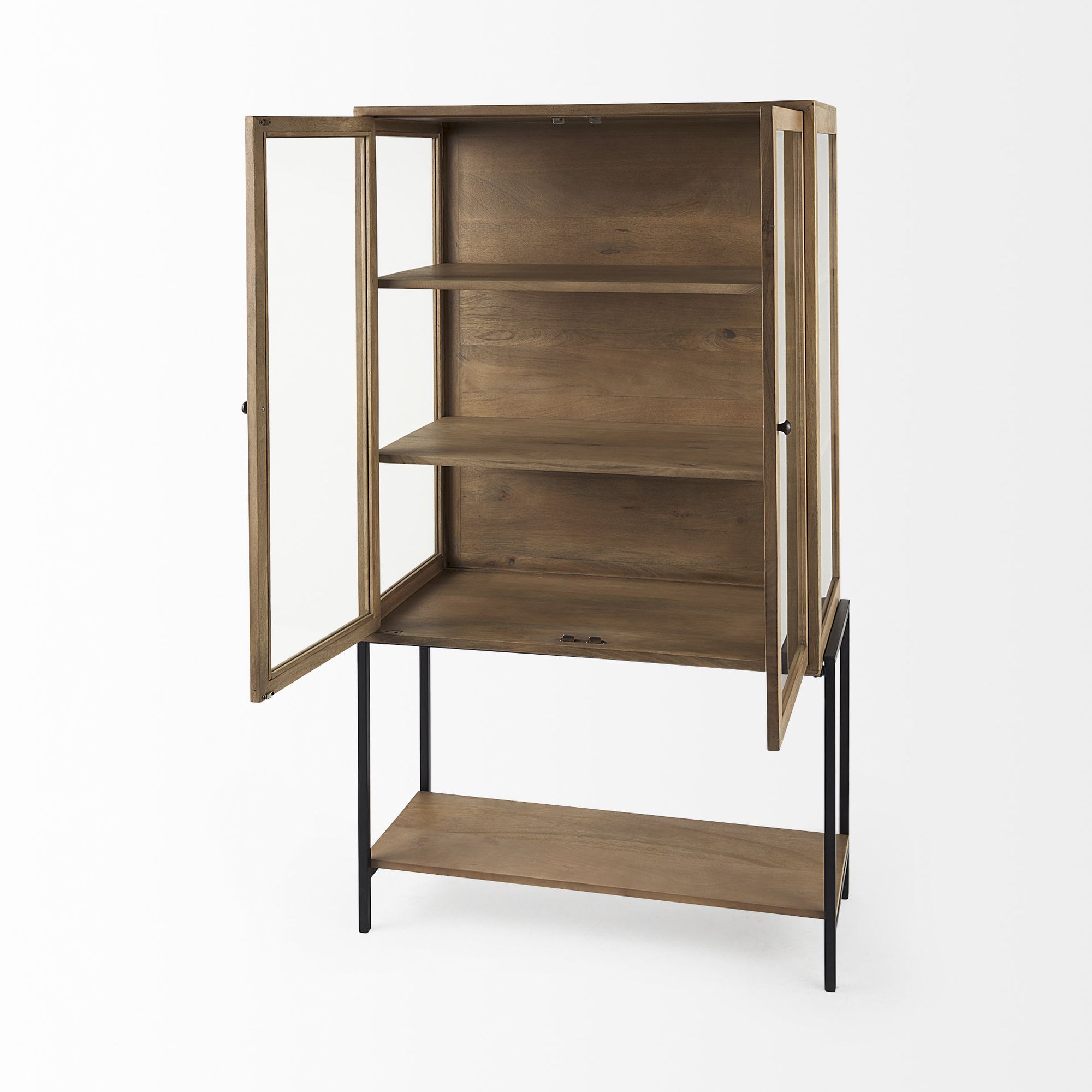 Mercana Arelius Cabinet with Black Metal Base - Light Brown