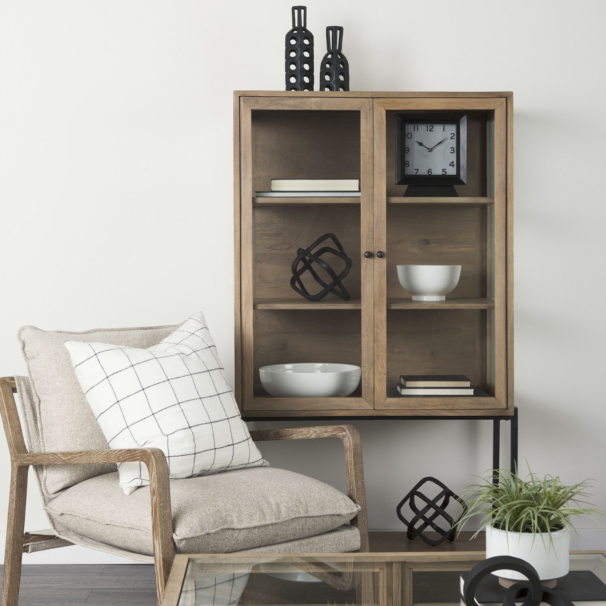 Mercana Arelius Cabinet with Black Metal Base - Light Brown