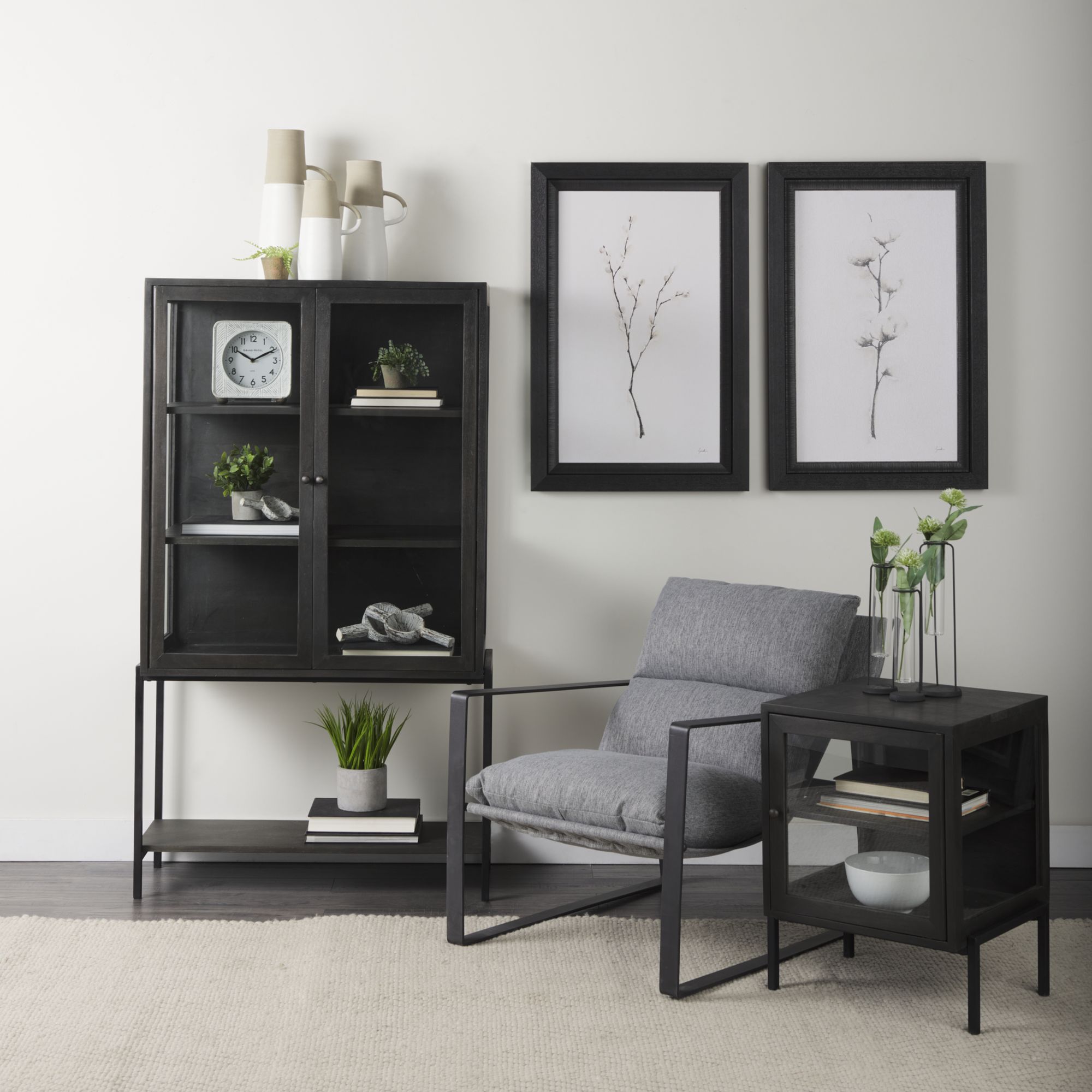 Mercana Arelius Cabinet with Black Metal Base - Black