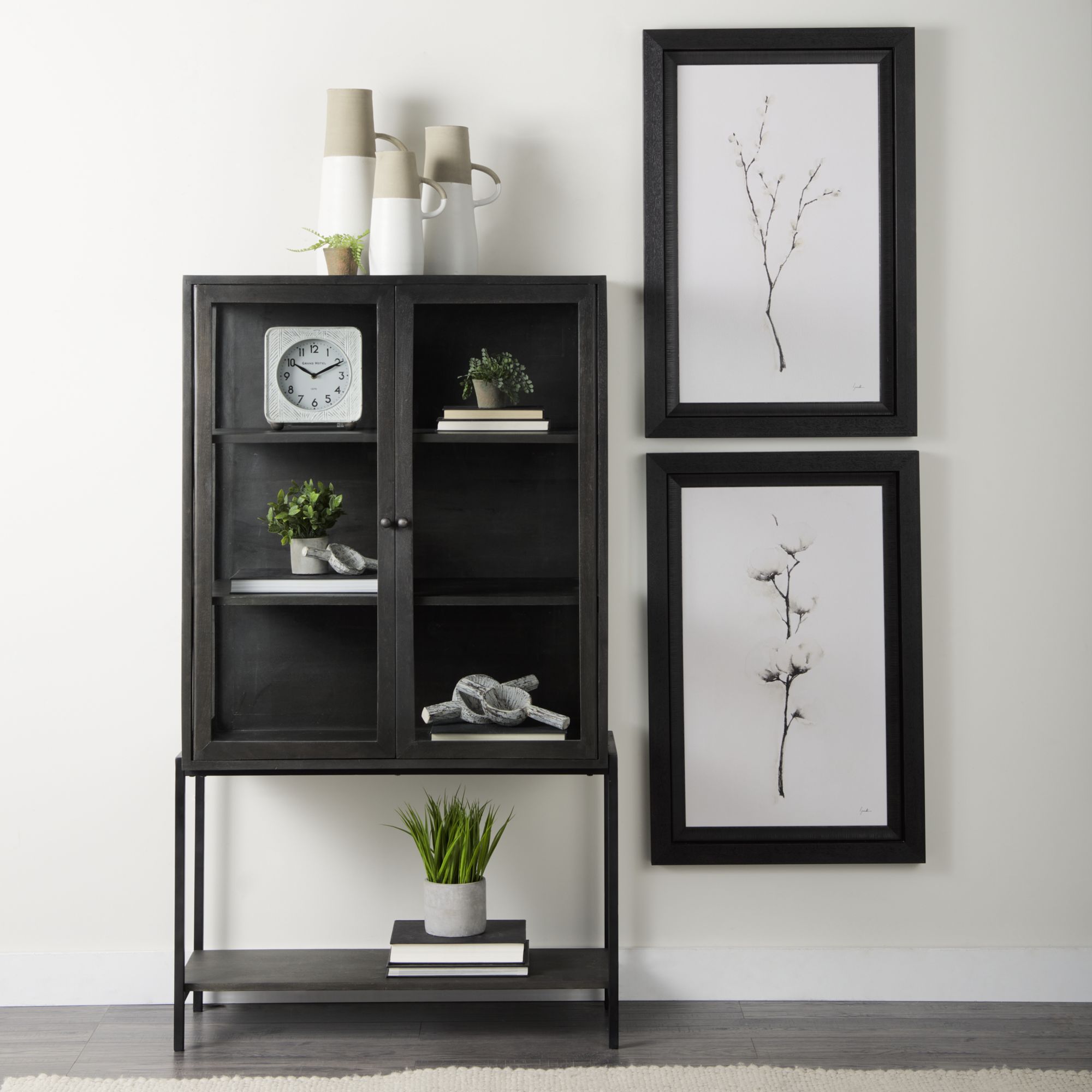 Mercana Arelius Cabinet with Black Metal Base - Black