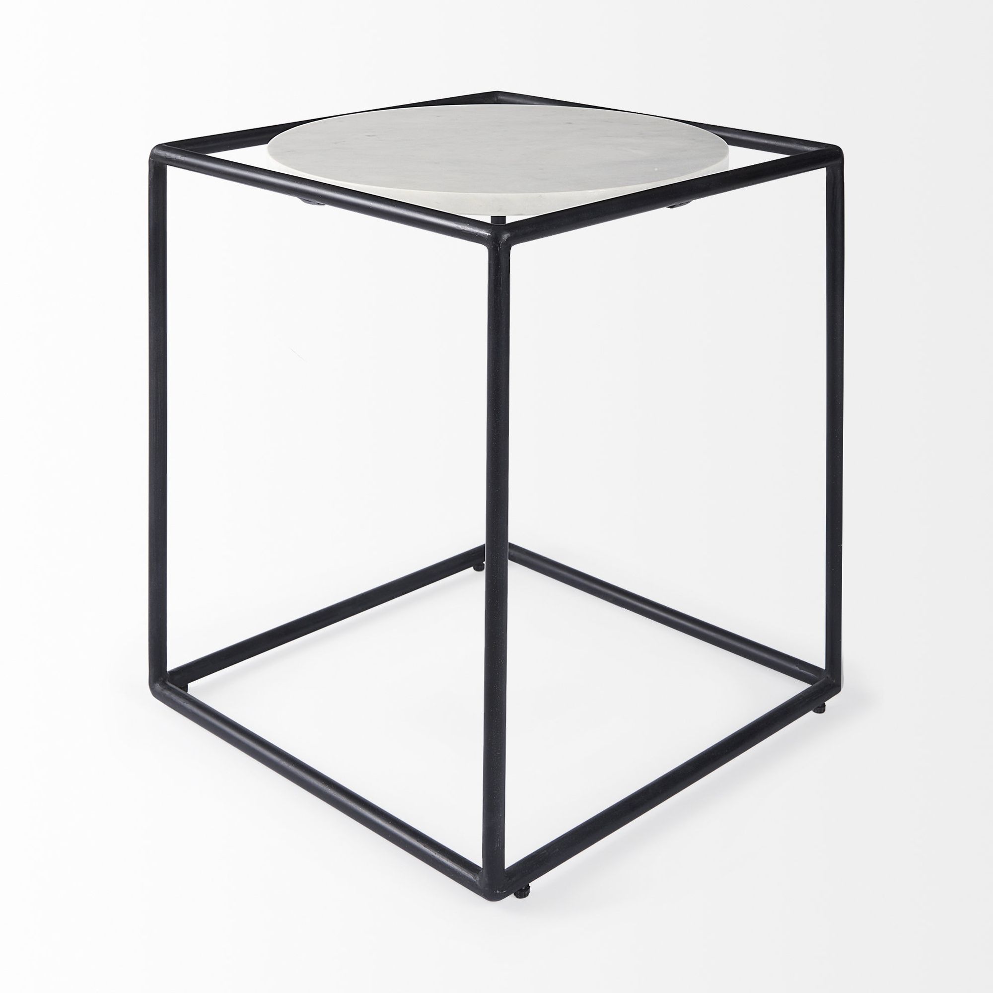 Mercana - Austen Round White Marble Top with Black Metal Frame Side Table