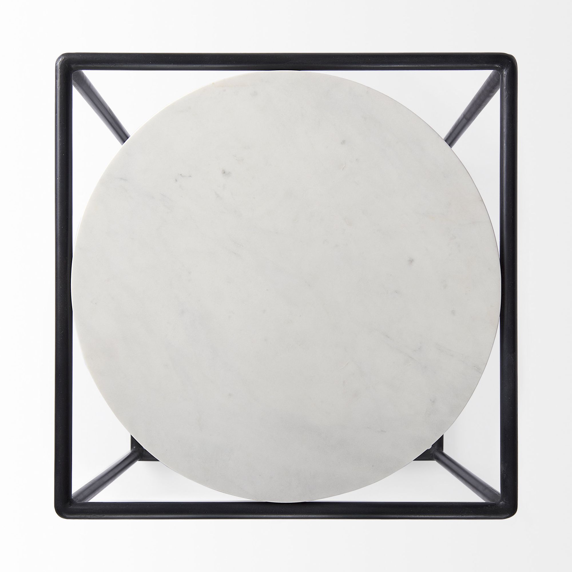 Mercana - Austen Round White Marble Top with Black Metal Frame Side Table