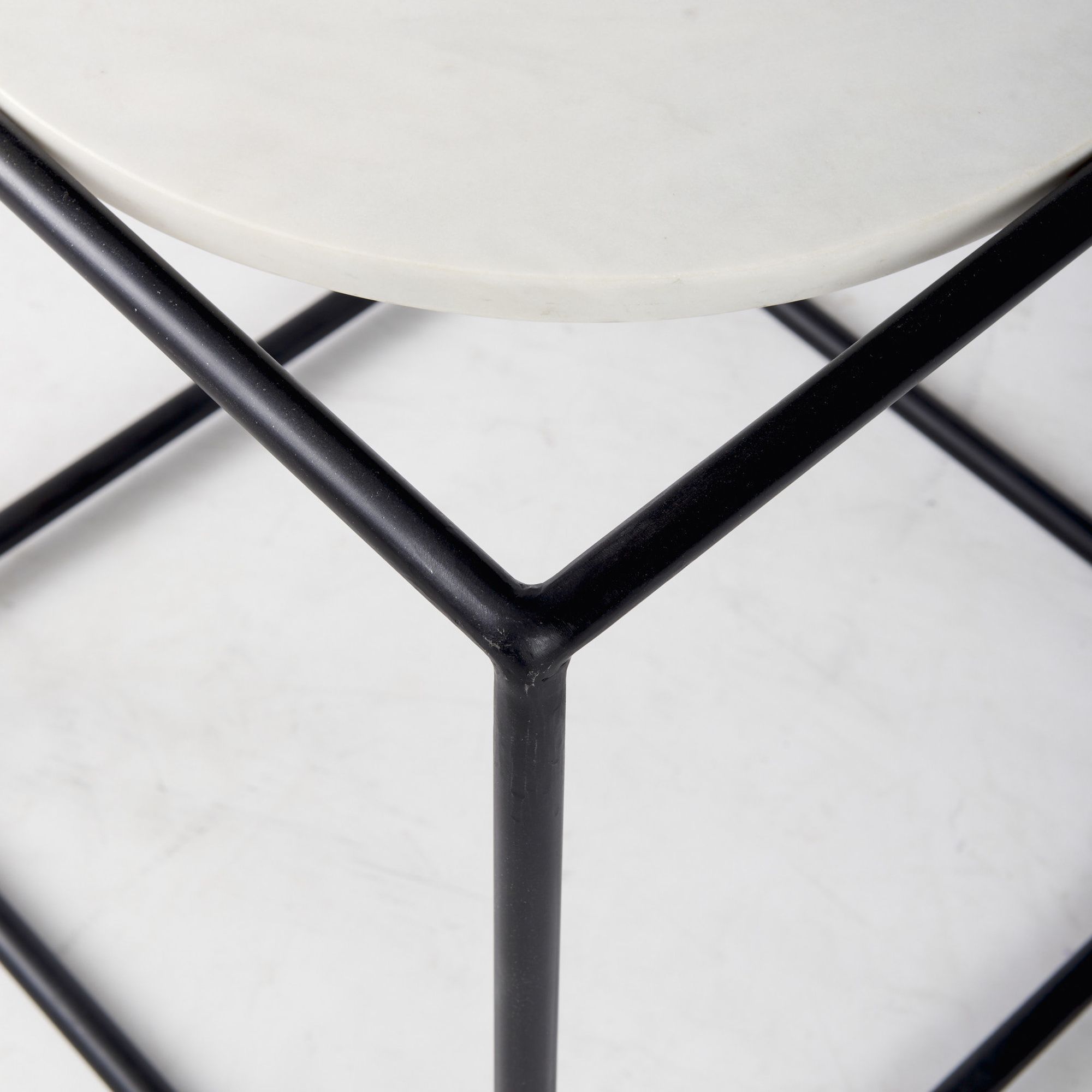 Mercana - Austen Round White Marble Top with Black Metal Frame Side Table