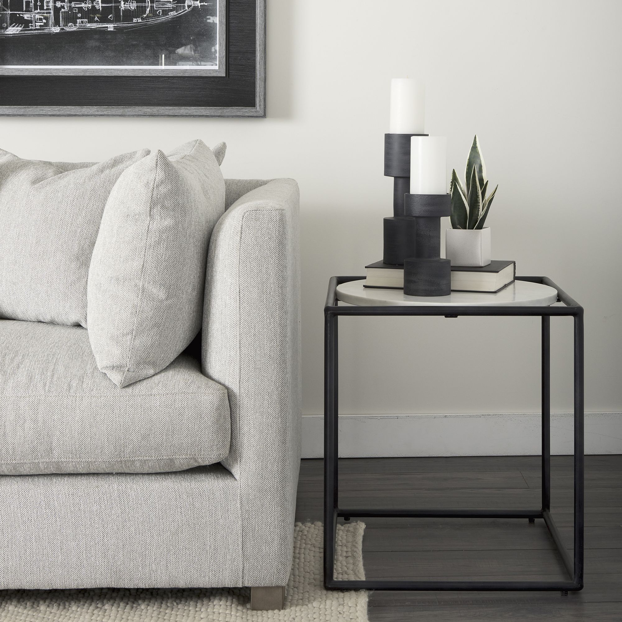 Mercana - Austen Round White Marble Top with Black Metal Frame Side Table