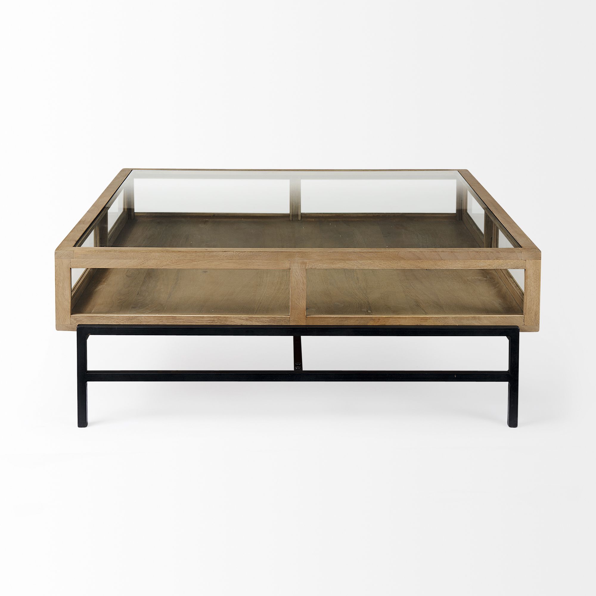 Mercana Arelius Square Coffee Table with Black Metal Base - Light Brown