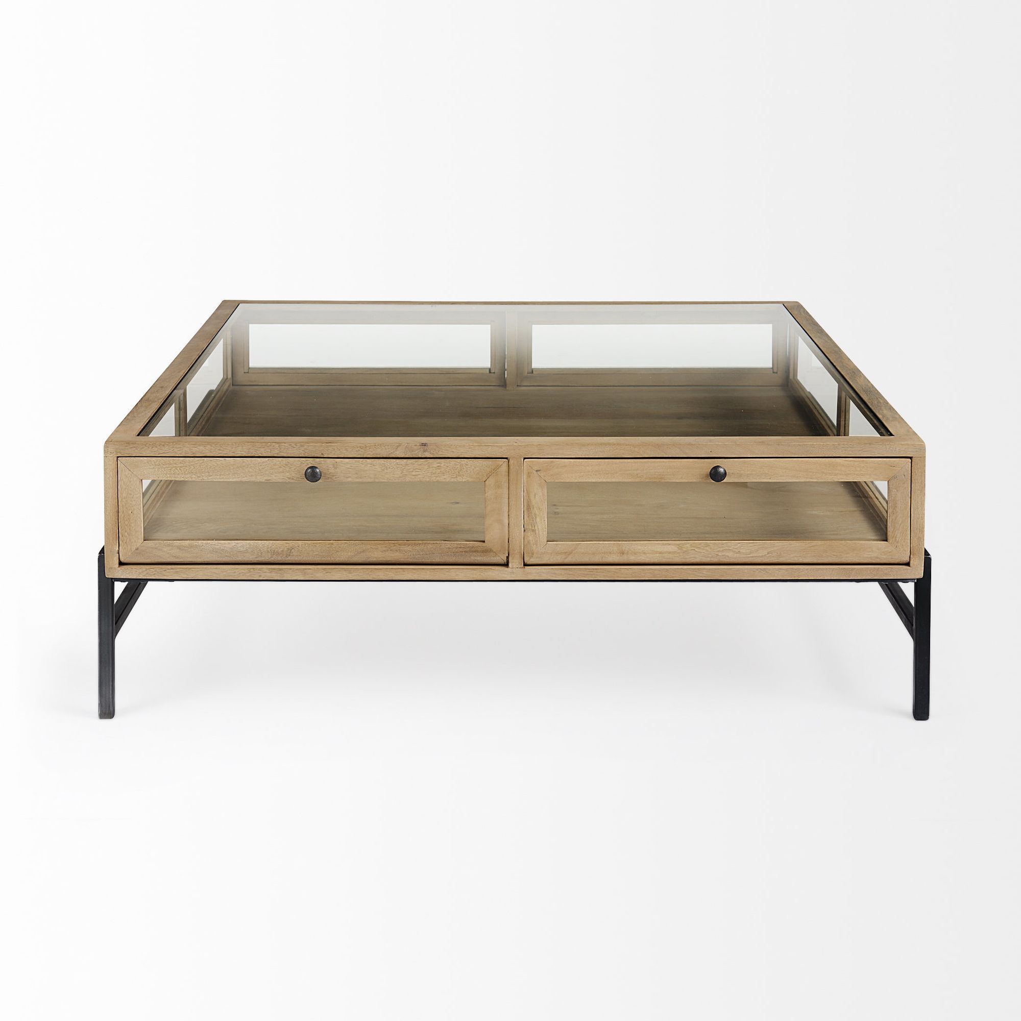 Mercana Arelius Square Coffee Table with Black Metal Base - Light Brown