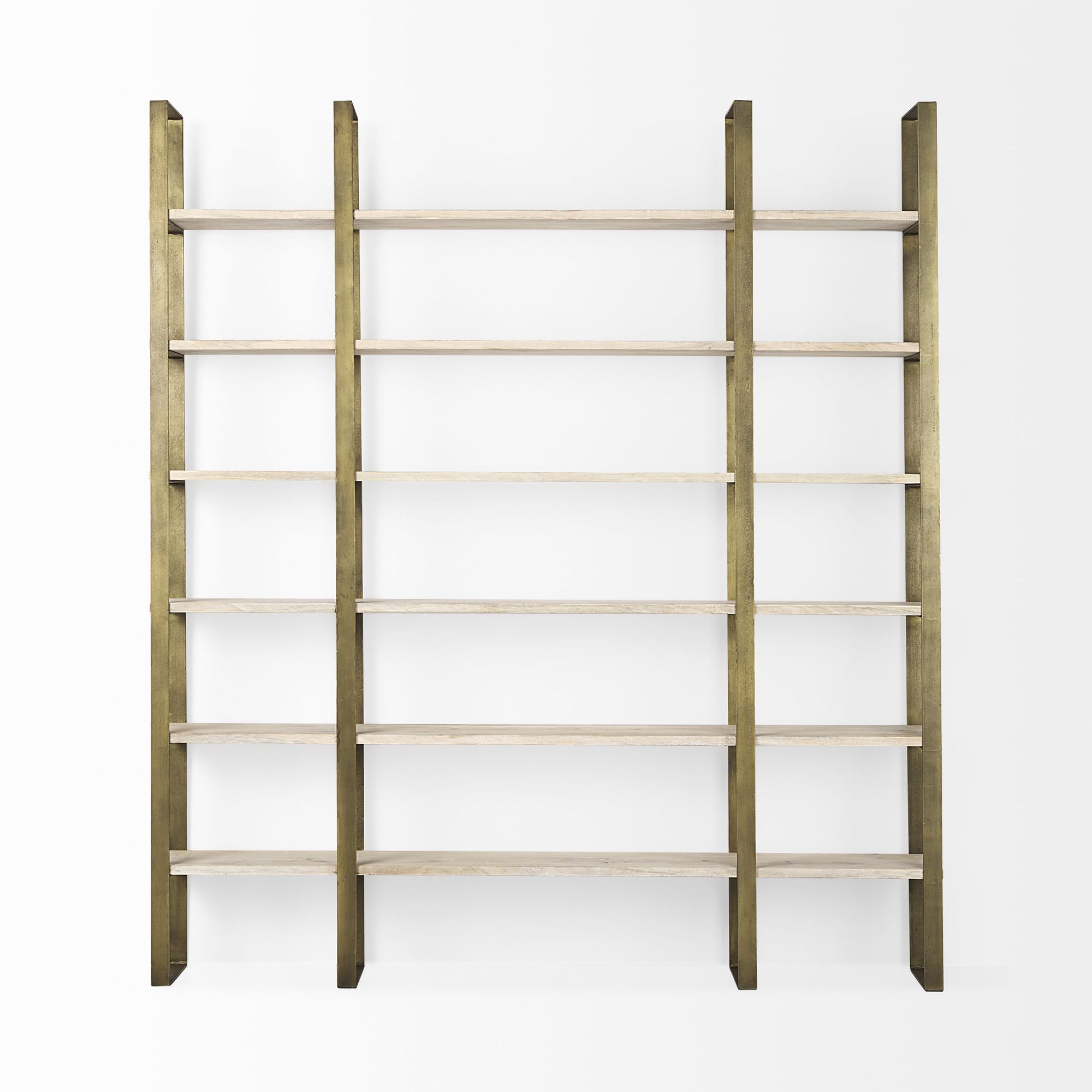 Mercana Taunton Shelving Unit with Gold Metal Frame - Light Brown/Gold