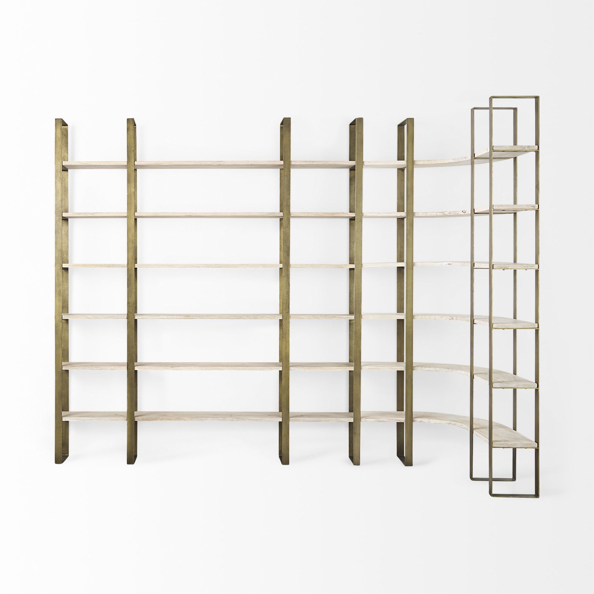 Mercana Taunton Shelving Unit with Gold Metal Frame - Light Brown/Gold