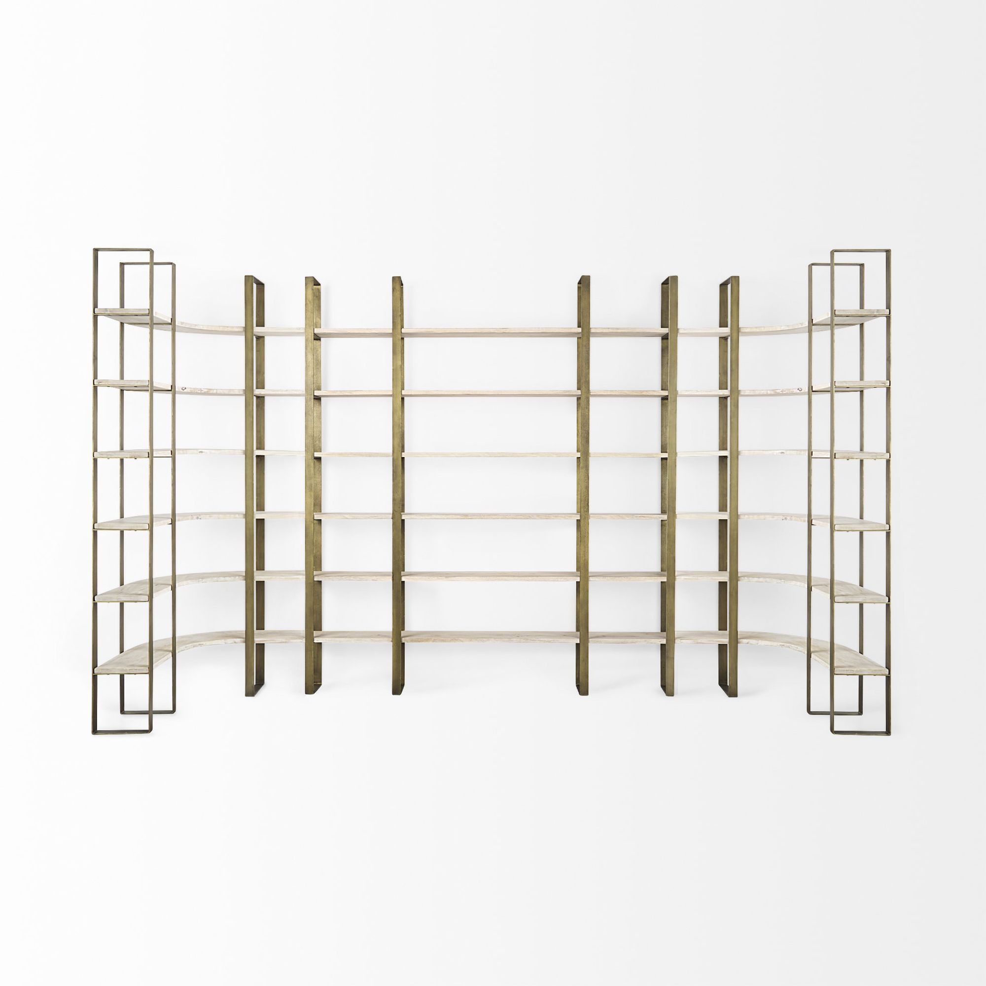 Mercana Taunton Shelving Unit with Gold Metal Frame - Light Brown/Gold