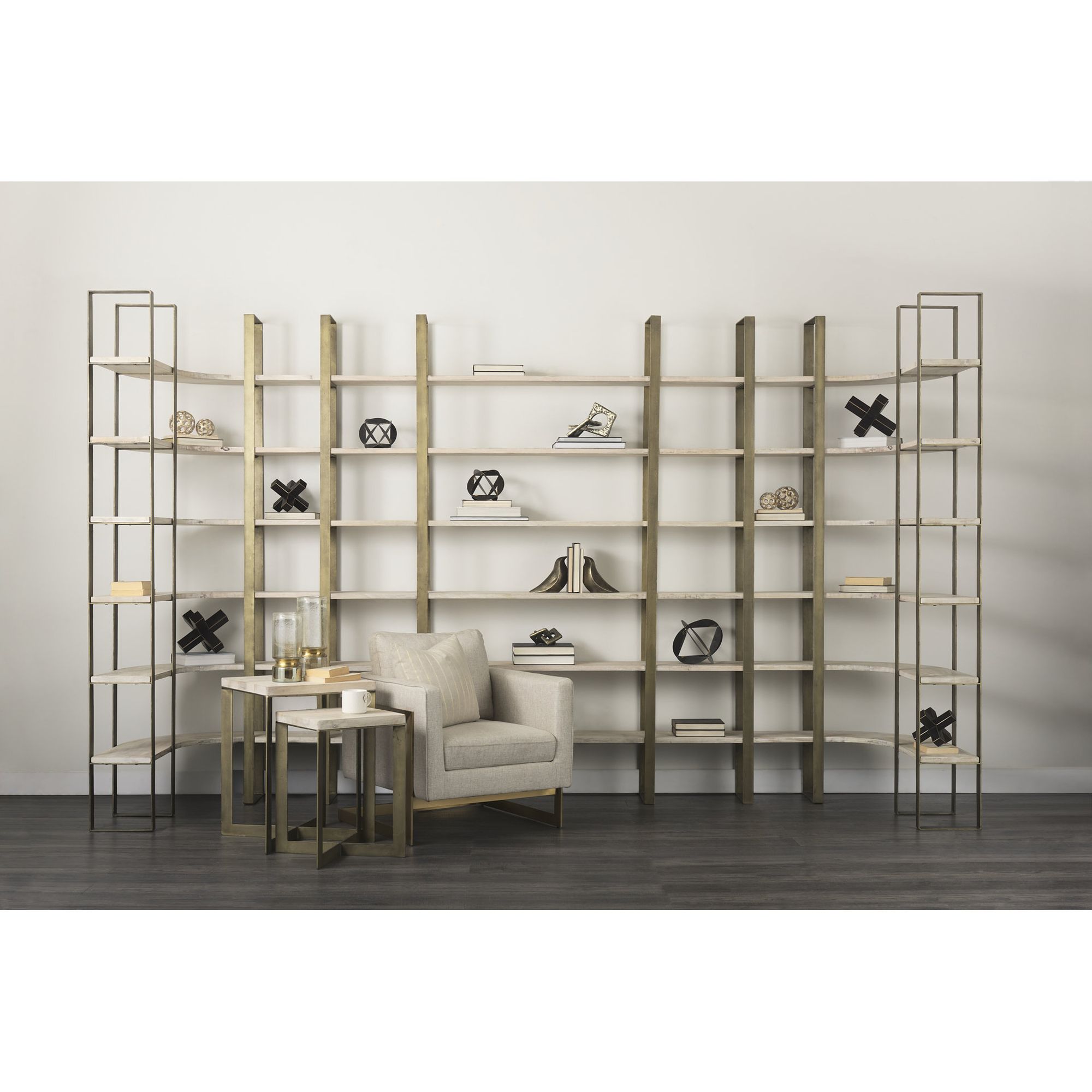 Mercana Taunton Shelving Unit with Gold Metal Frame - Light Brown/Gold