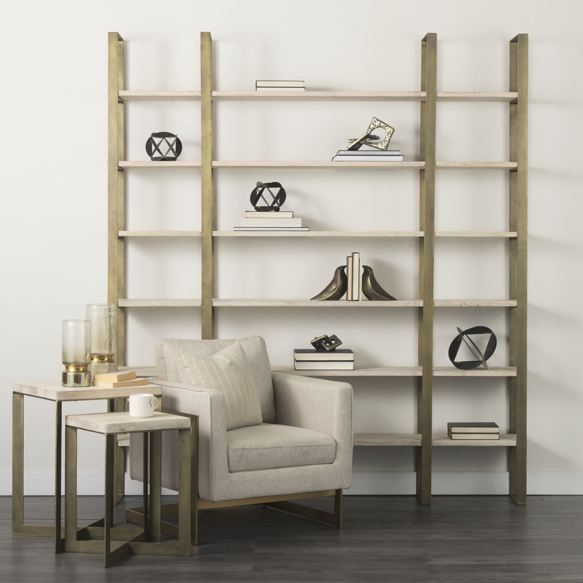 Mercana Taunton Shelving Unit with Gold Metal Frame - Light Brown/Gold