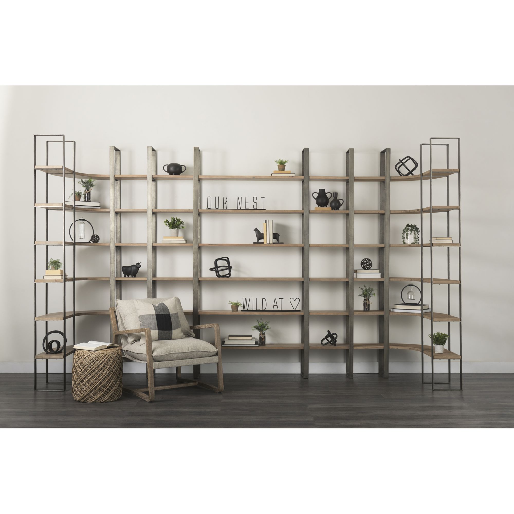 Mercana Taunton Shelving Unit with Antique Nickel Metal Frame - Brown/Nickel